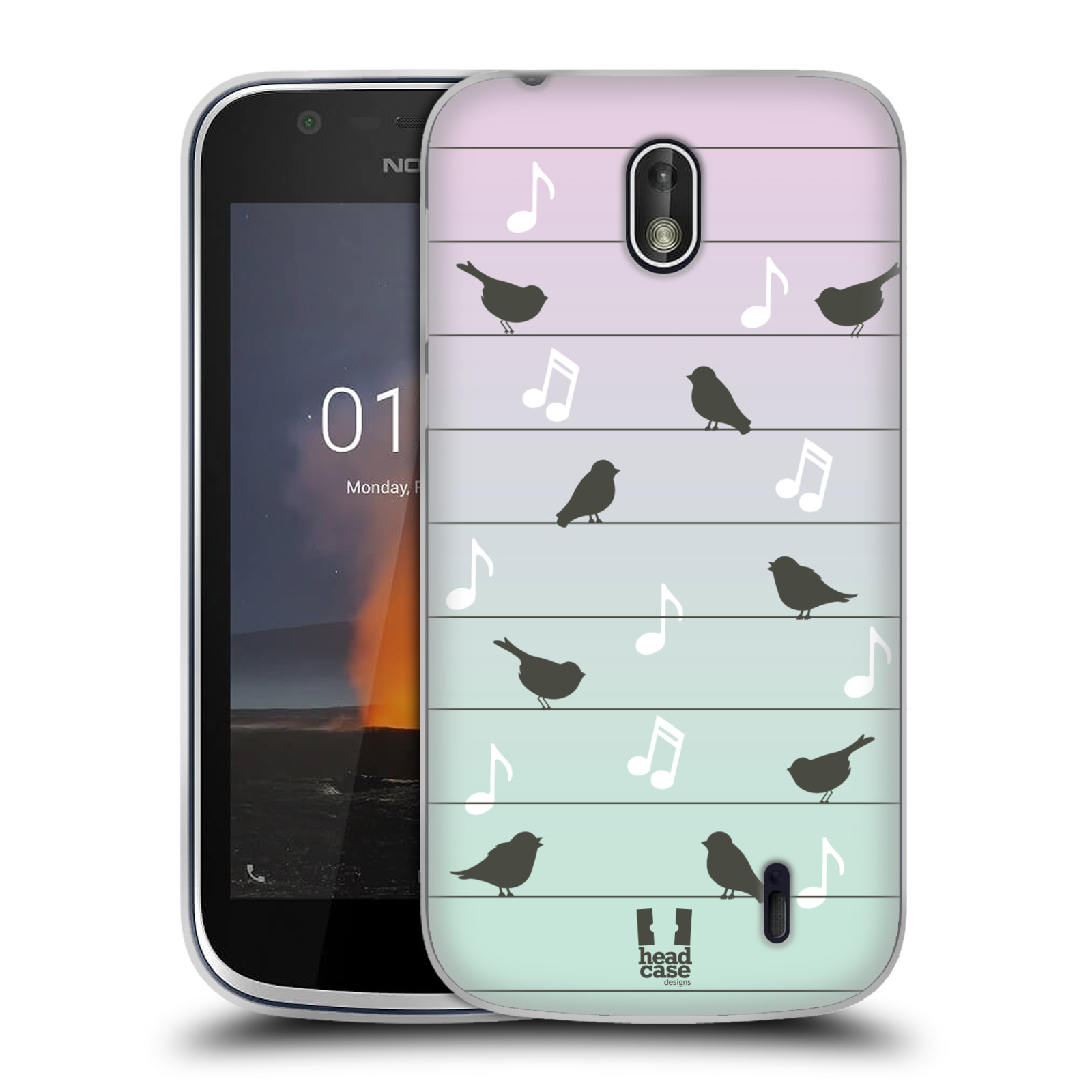 HEAD CASE silikonový obal na mobil Nokia 1 vzor Ptáček zpěváček noty na drátě