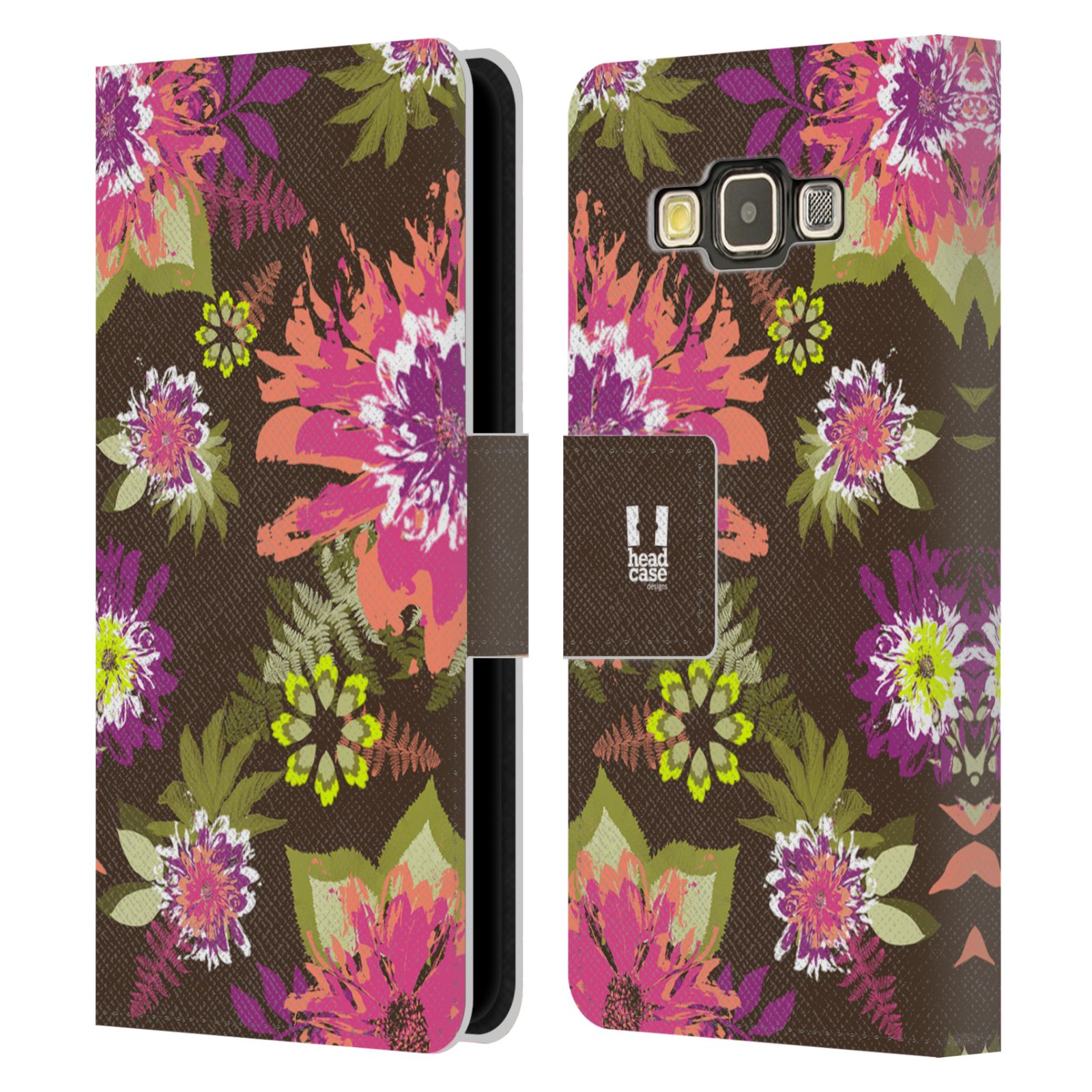 HEAD CASE Flipové pouzdro pro mobil Samsung Galaxy A3 BOTANIKA barevné květy zelená