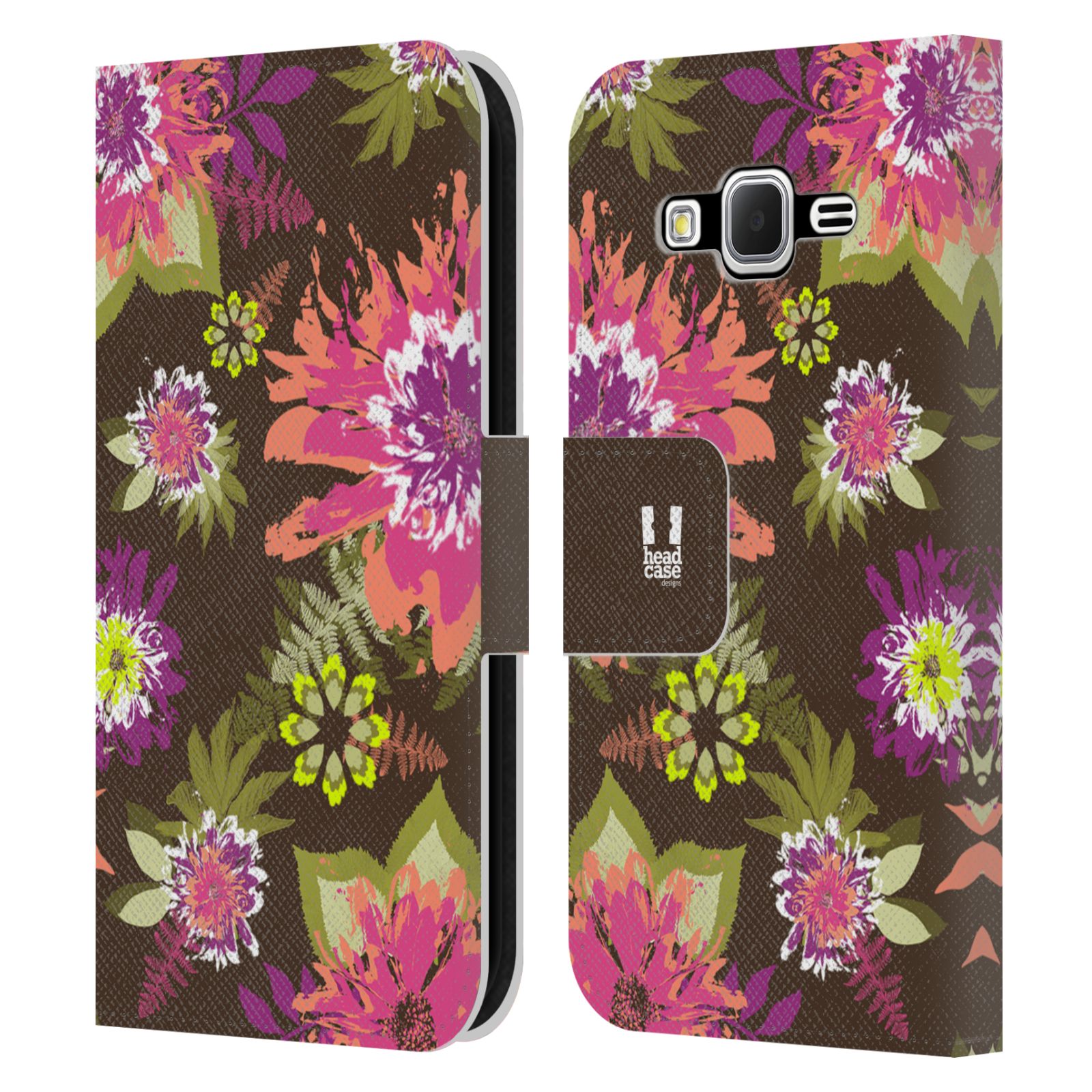 HEAD CASE Flipové pouzdro pro mobil Samsung Galaxy CORE PRIME BOTANIKA barevné květy zelená