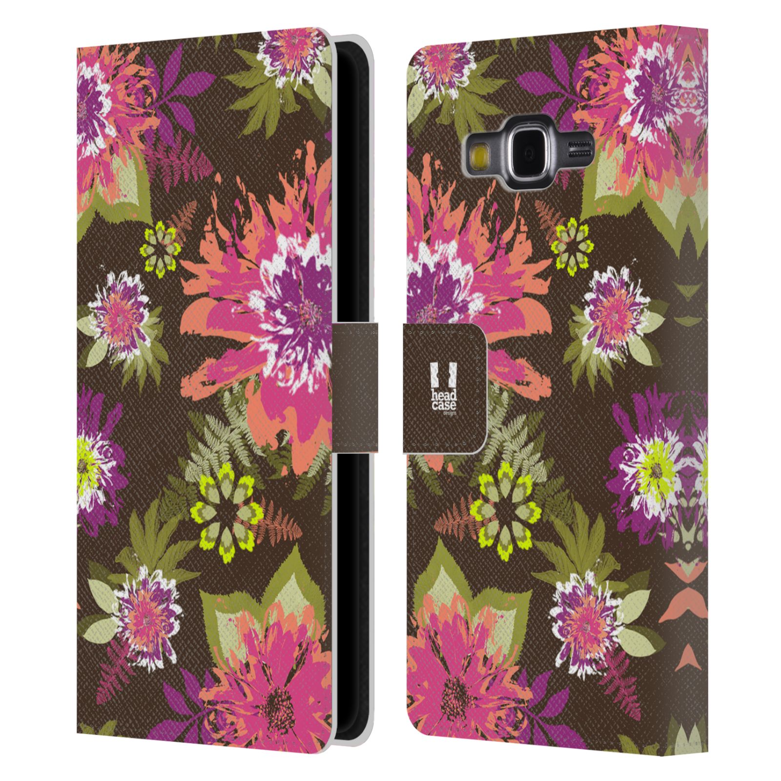 HEAD CASE Flipové pouzdro pro mobil Samsung Galaxy Grand PRIME BOTANIKA barevné květy zelená