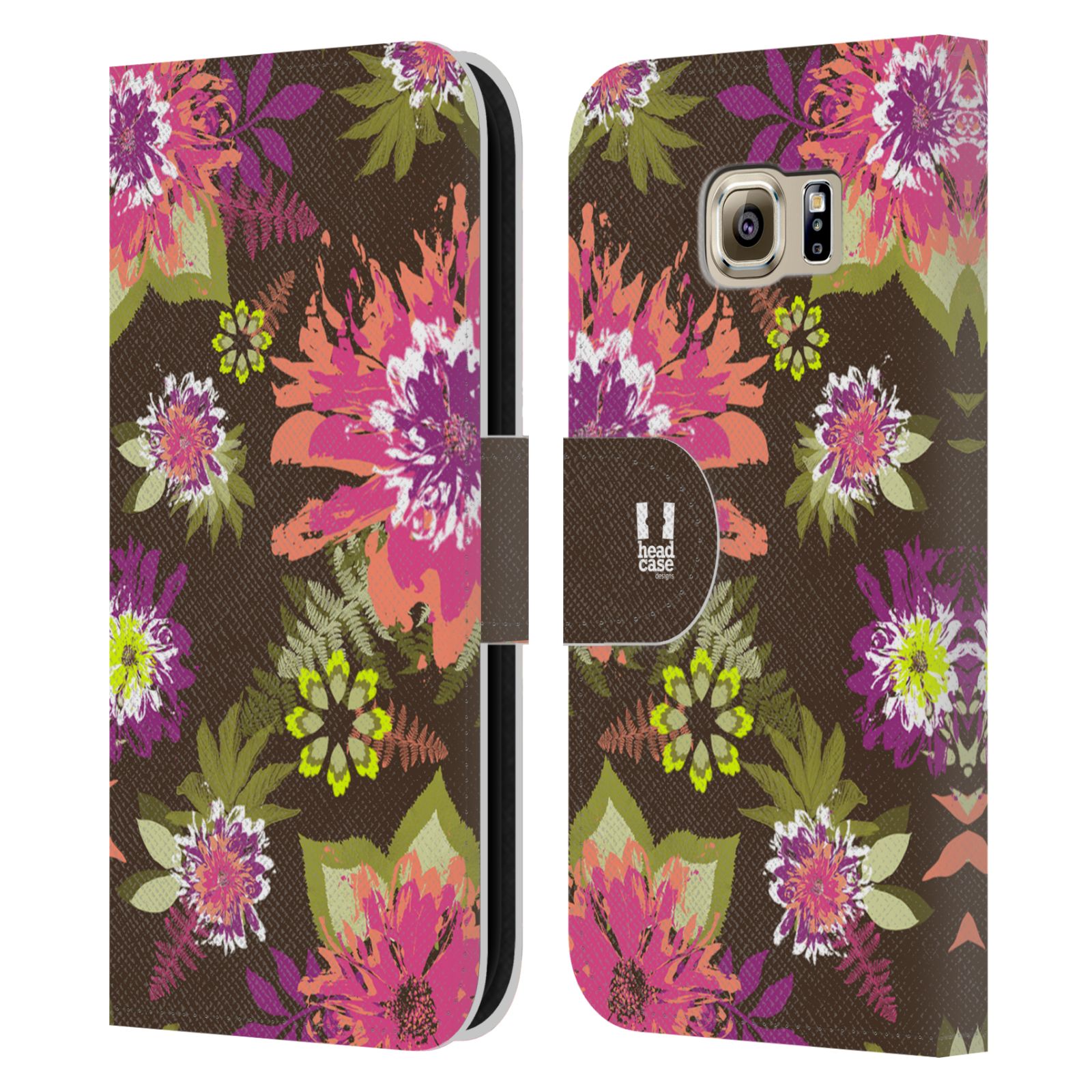 HEAD CASE Flipové pouzdro pro mobil Samsung Galaxy S6 (G9200) BOTANIKA barevné květy zelená