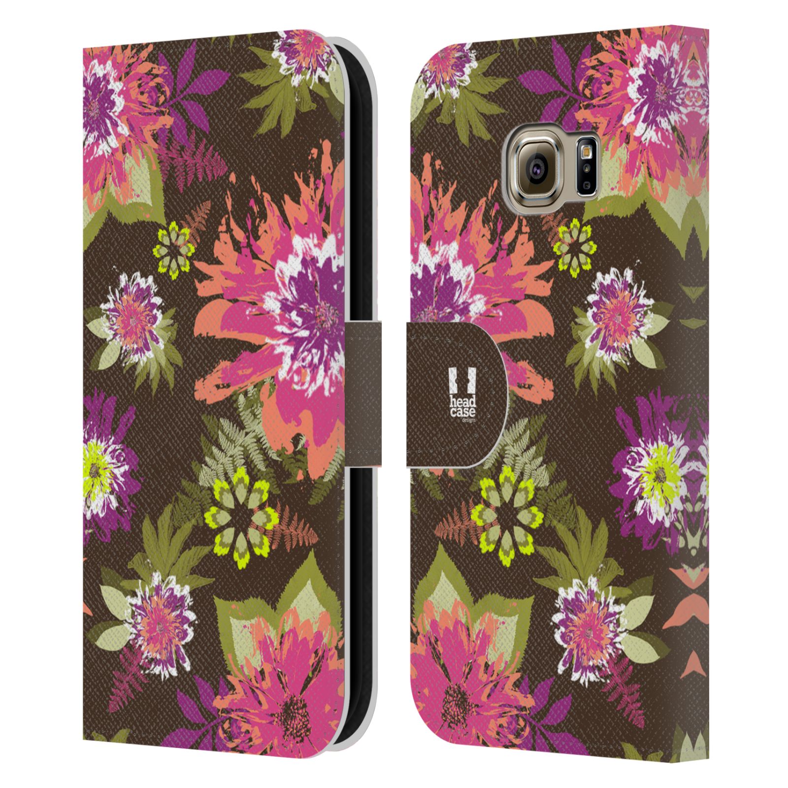 HEAD CASE Flipové pouzdro pro mobil Samsung Galaxy S6 EDGE BOTANIKA barevné květy zelená