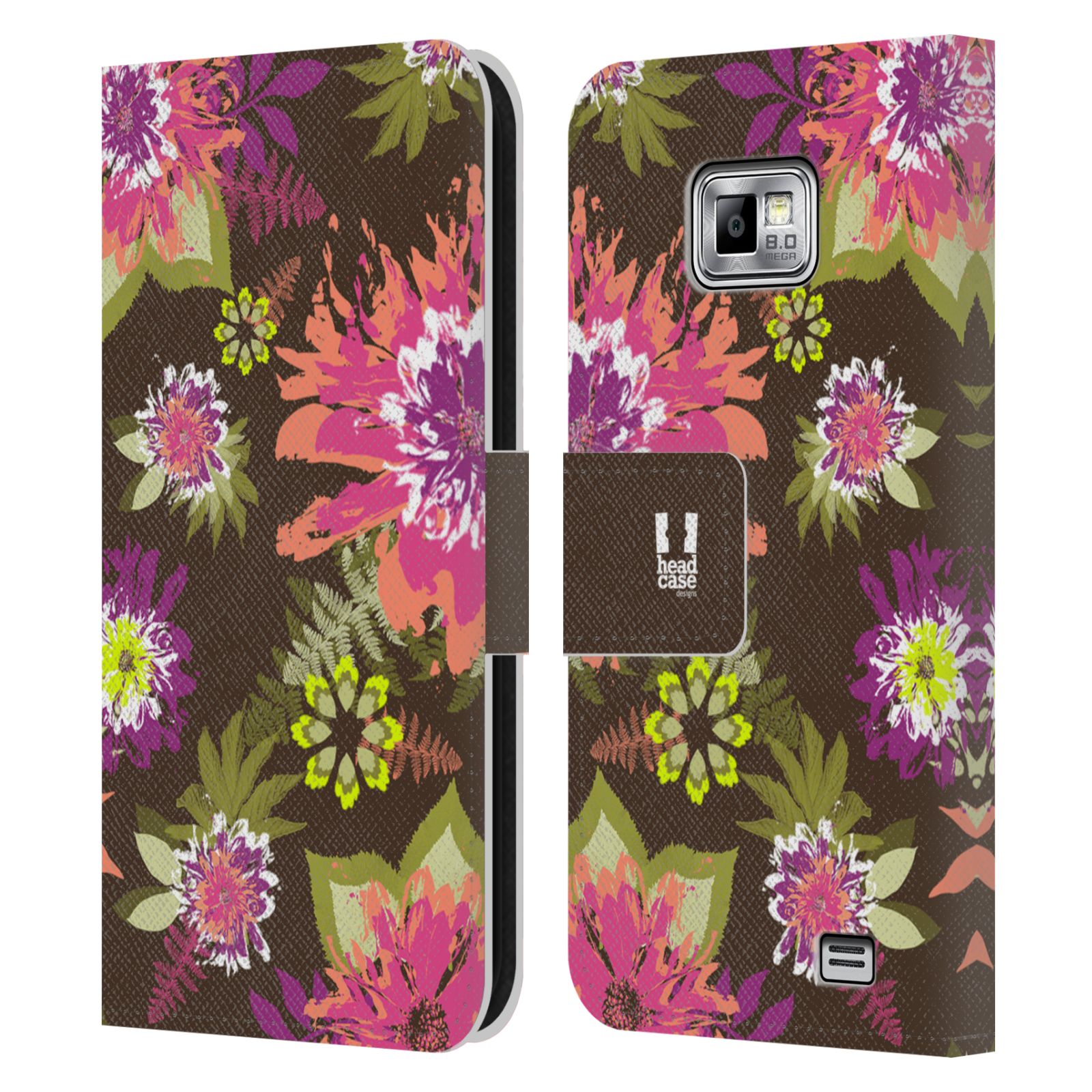 HEAD CASE Flipové pouzdro pro mobil Samsung Galaxy S2 i9100 BOTANIKA barevné květy zelená