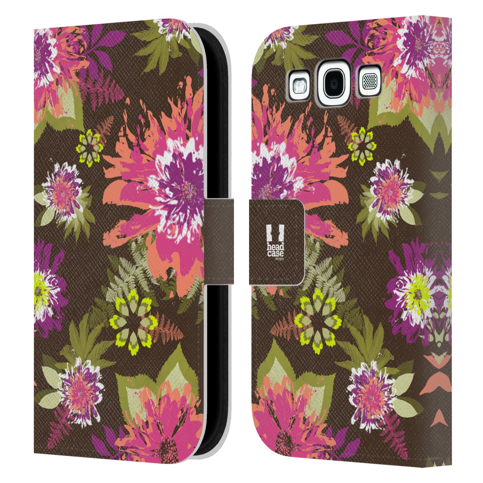 HEAD CASE Flipové pouzdro pro mobil Samsung Galaxy S3 BOTANIKA barevné květy zelená