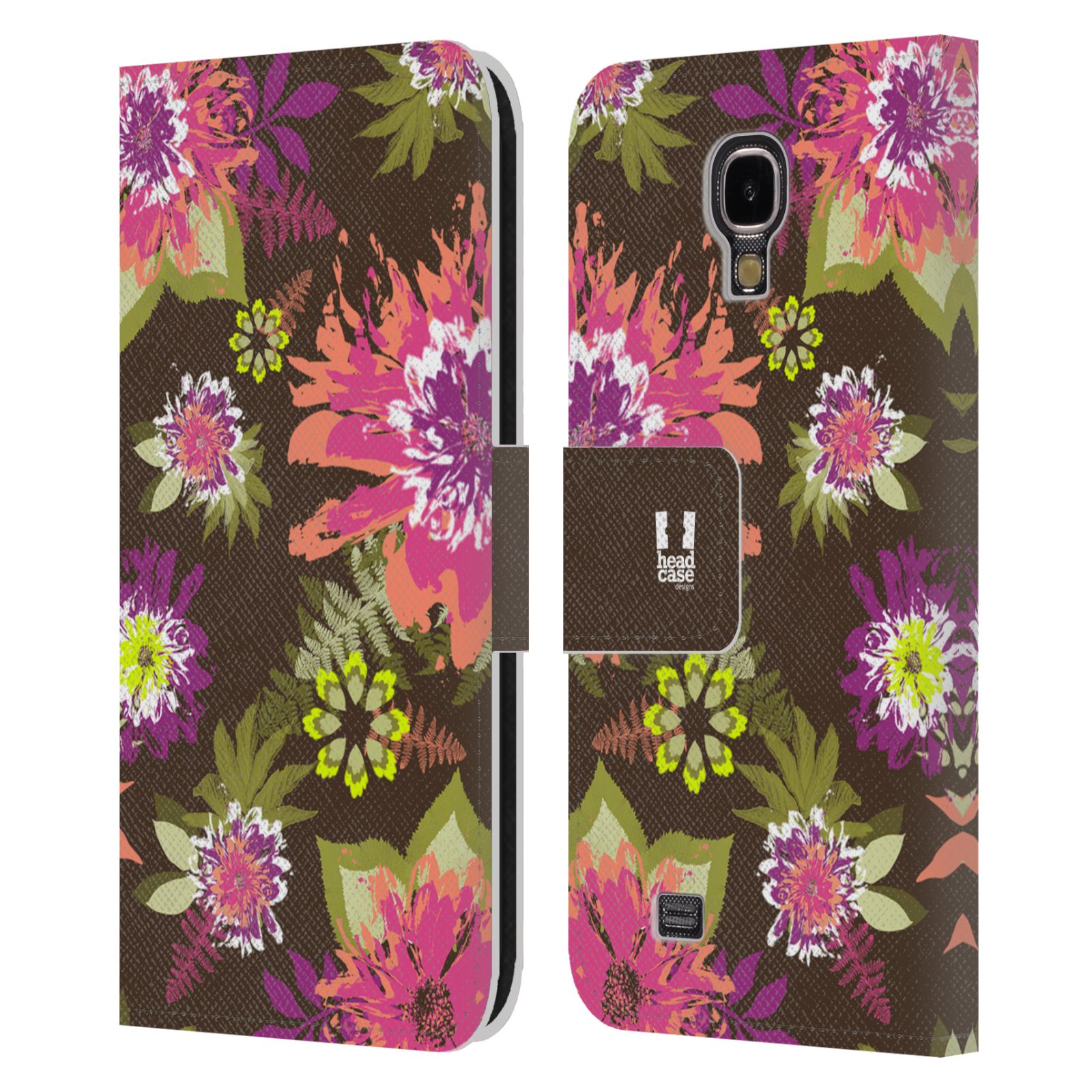 HEAD CASE Flipové pouzdro pro mobil Samsung Galaxy S4 BOTANIKA barevné květy zelená