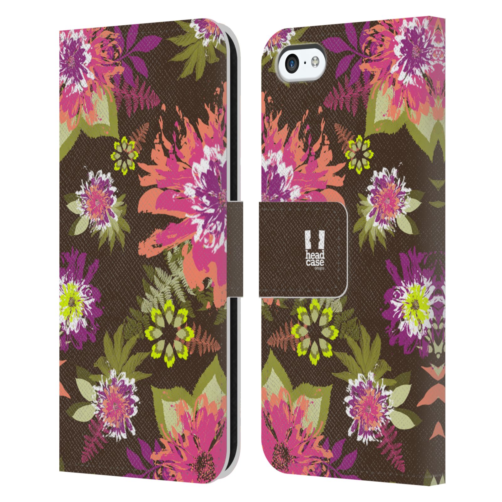 HEAD CASE Flipové pouzdro pro mobil Apple Iphone 5C BOTANIKA barevné květy zelená
