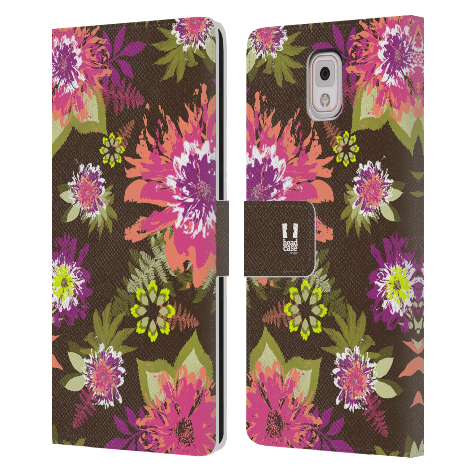 HEAD CASE Flipové pouzdro pro mobil Samsung Galaxy Note 3 N9005 BOTANIKA barevné květy zelená