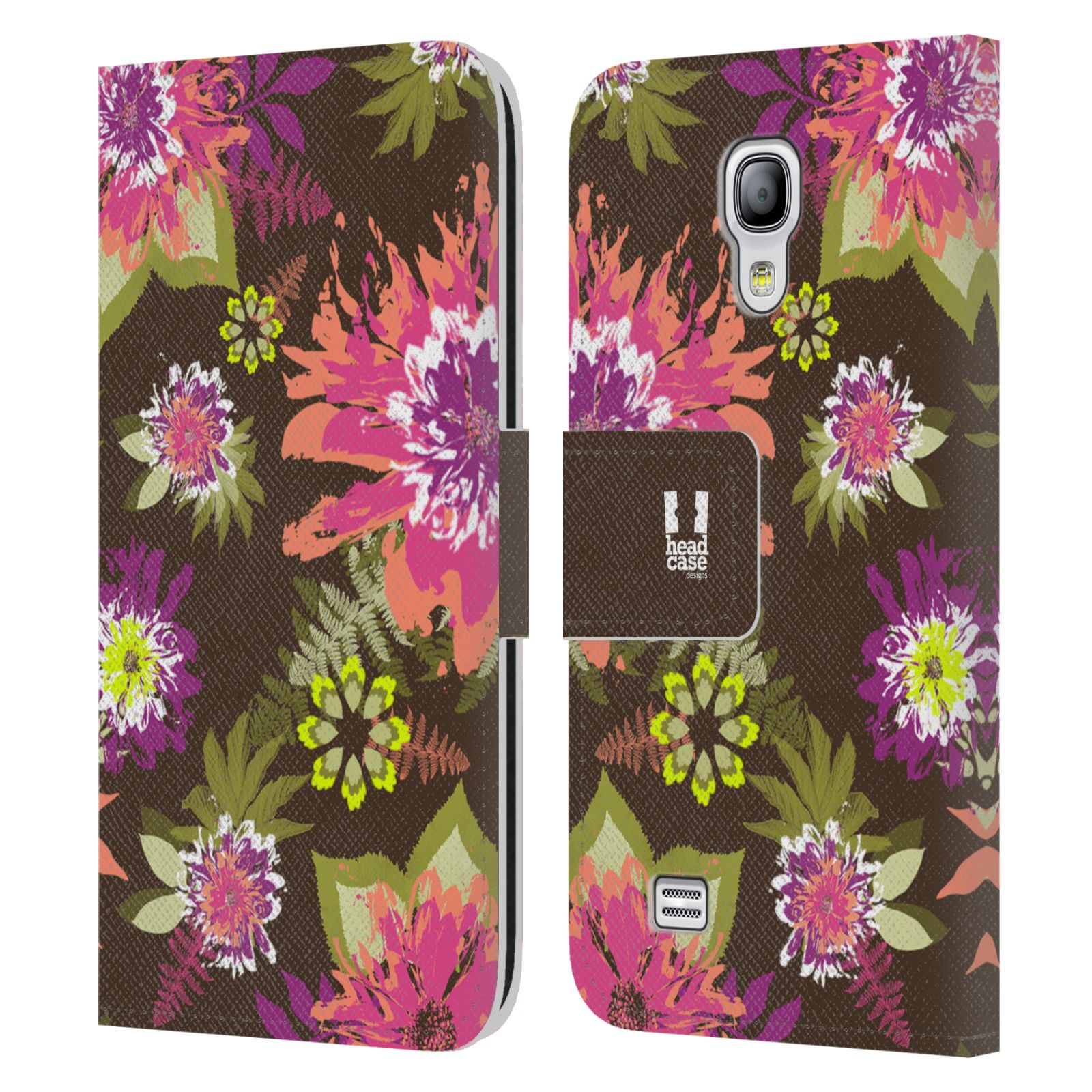 HEAD CASE Flipové pouzdro pro mobil Samsung Galaxy S4 MINI / S4 MINI DUOS BOTANIKA barevné květy zelená