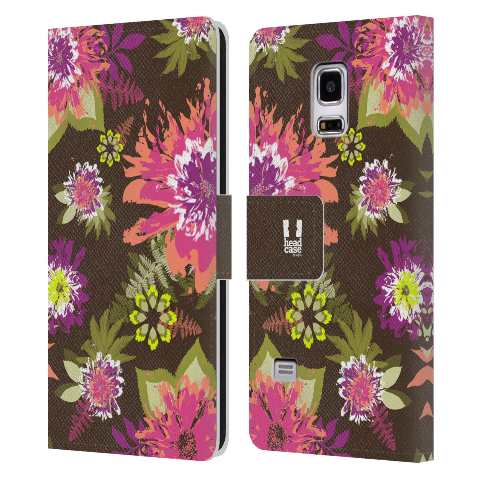 HEAD CASE Flipové pouzdro pro mobil Samsung Galaxy S5 MINI / S5 MINI DUOS BOTANIKA barevné květy zelená