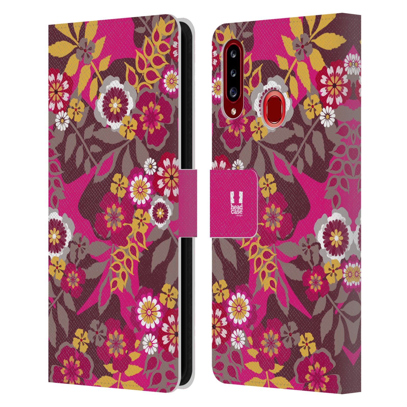 HEAD CASE Flipové pouzdro pro mobil Samsung Galaxy A20s BOTANIKA růžová a hnědá