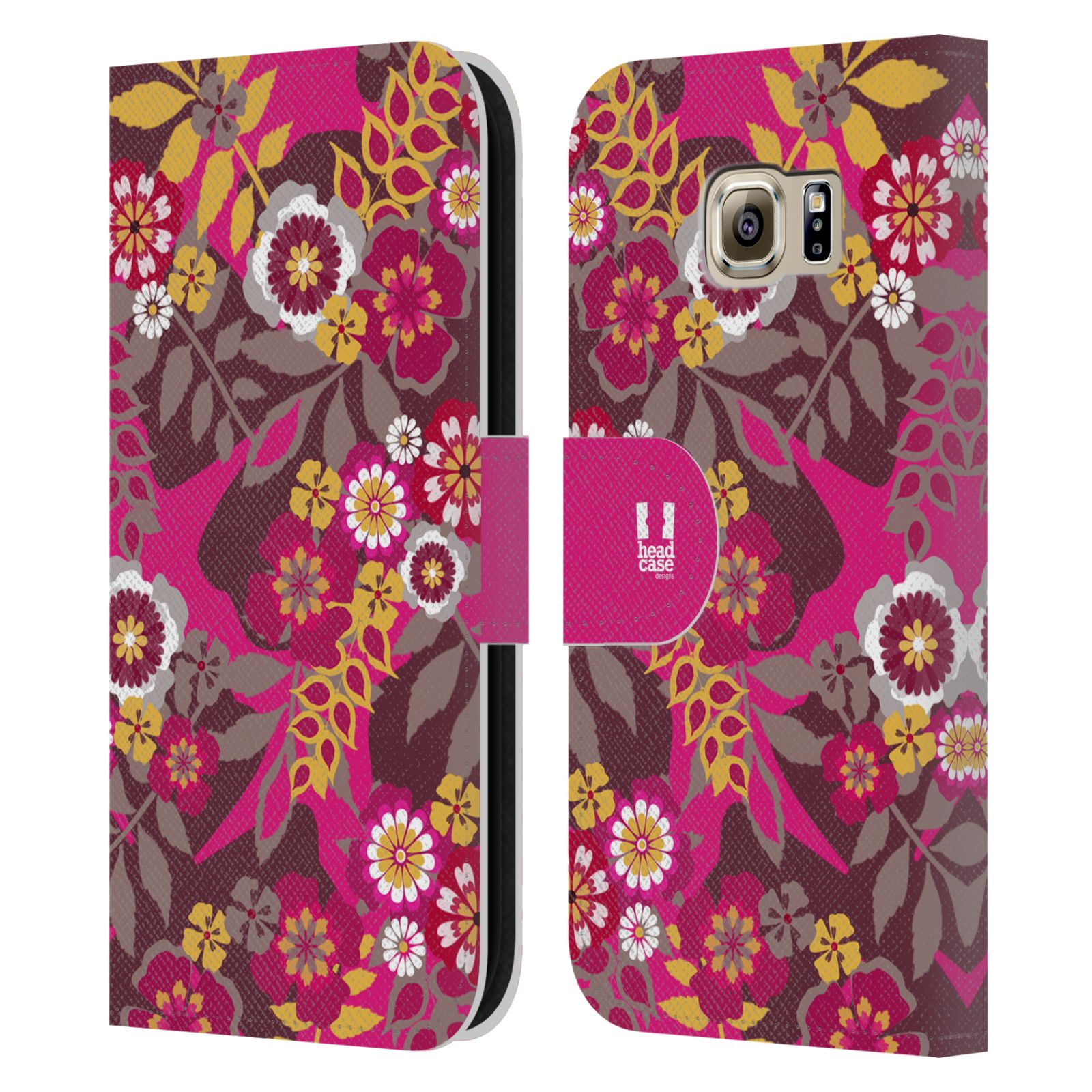 HEAD CASE Flipové pouzdro pro mobil Samsung Galaxy S6 (G9200) BOTANIKA růžová a hnědá