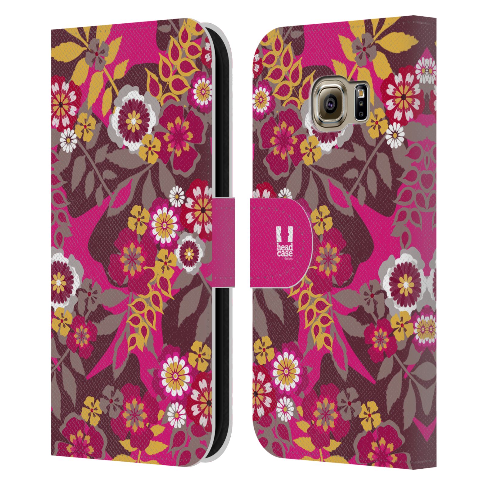 HEAD CASE Flipové pouzdro pro mobil Samsung Galaxy S6 EDGE BOTANIKA růžová a hnědá