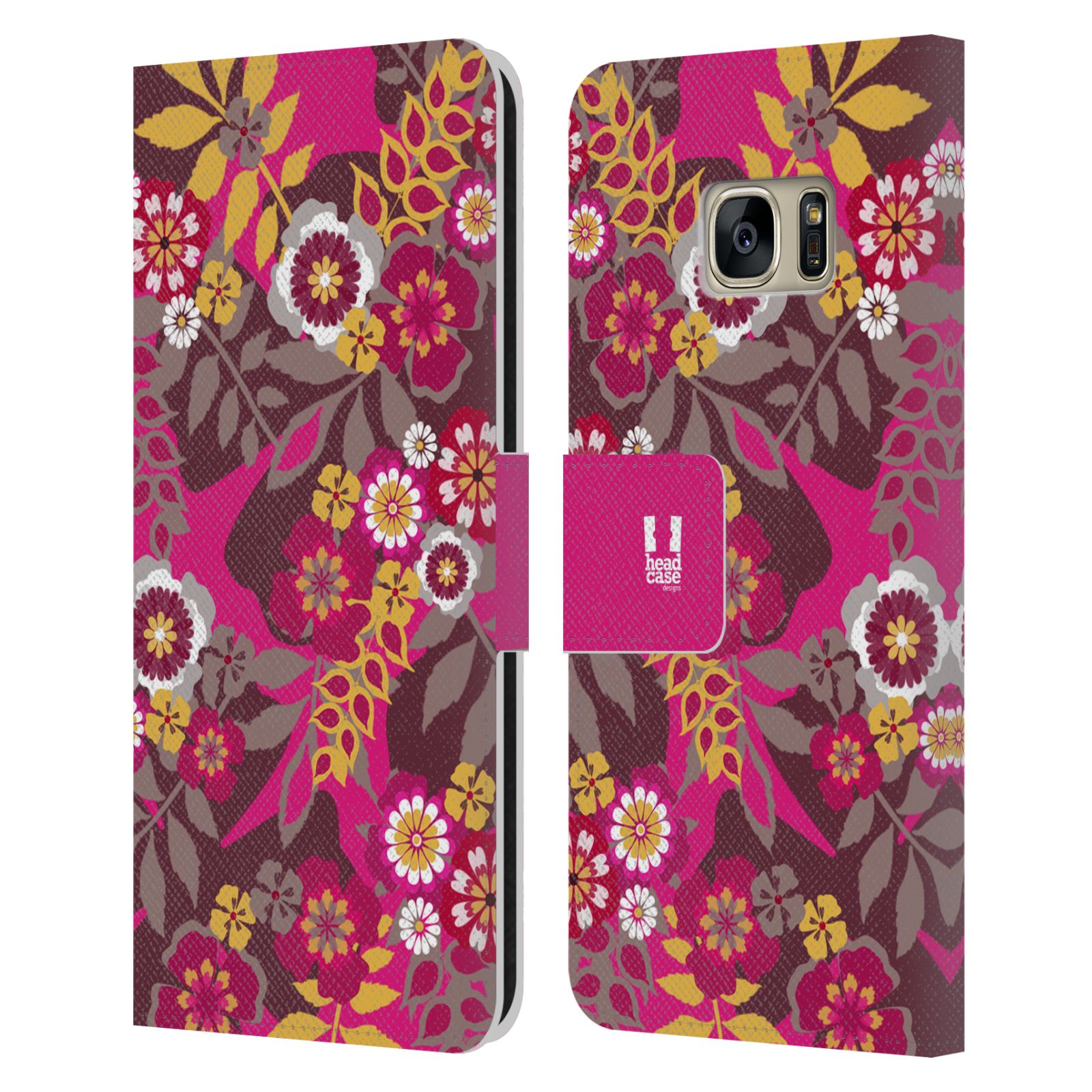 HEAD CASE Flipové pouzdro pro mobil Samsung Galaxy S7 (G9300) BOTANIKA růžová a hnědá