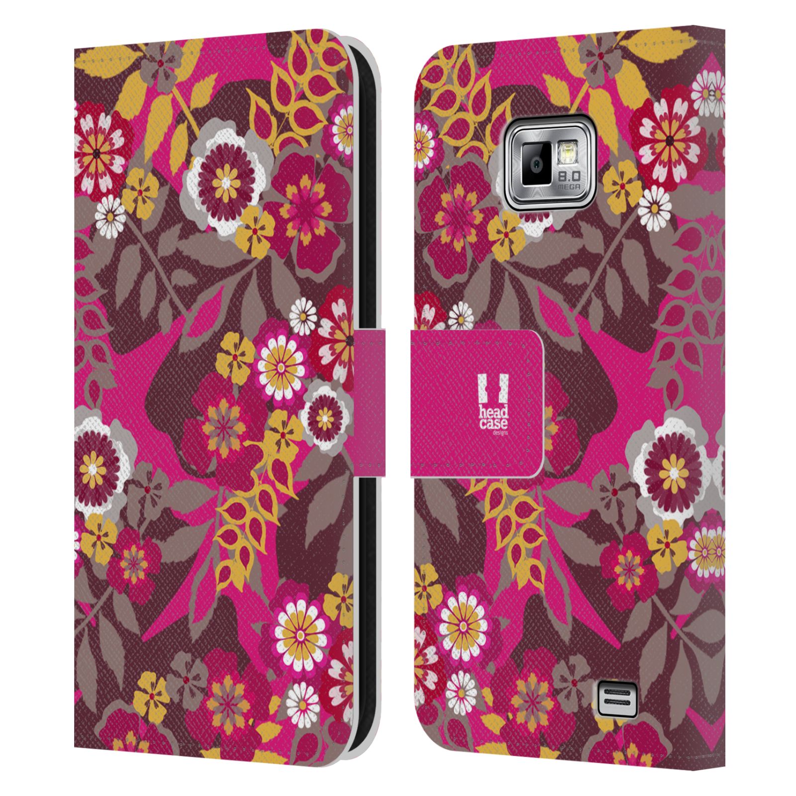 HEAD CASE Flipové pouzdro pro mobil Samsung Galaxy S2 i9100 BOTANIKA růžová a hnědá