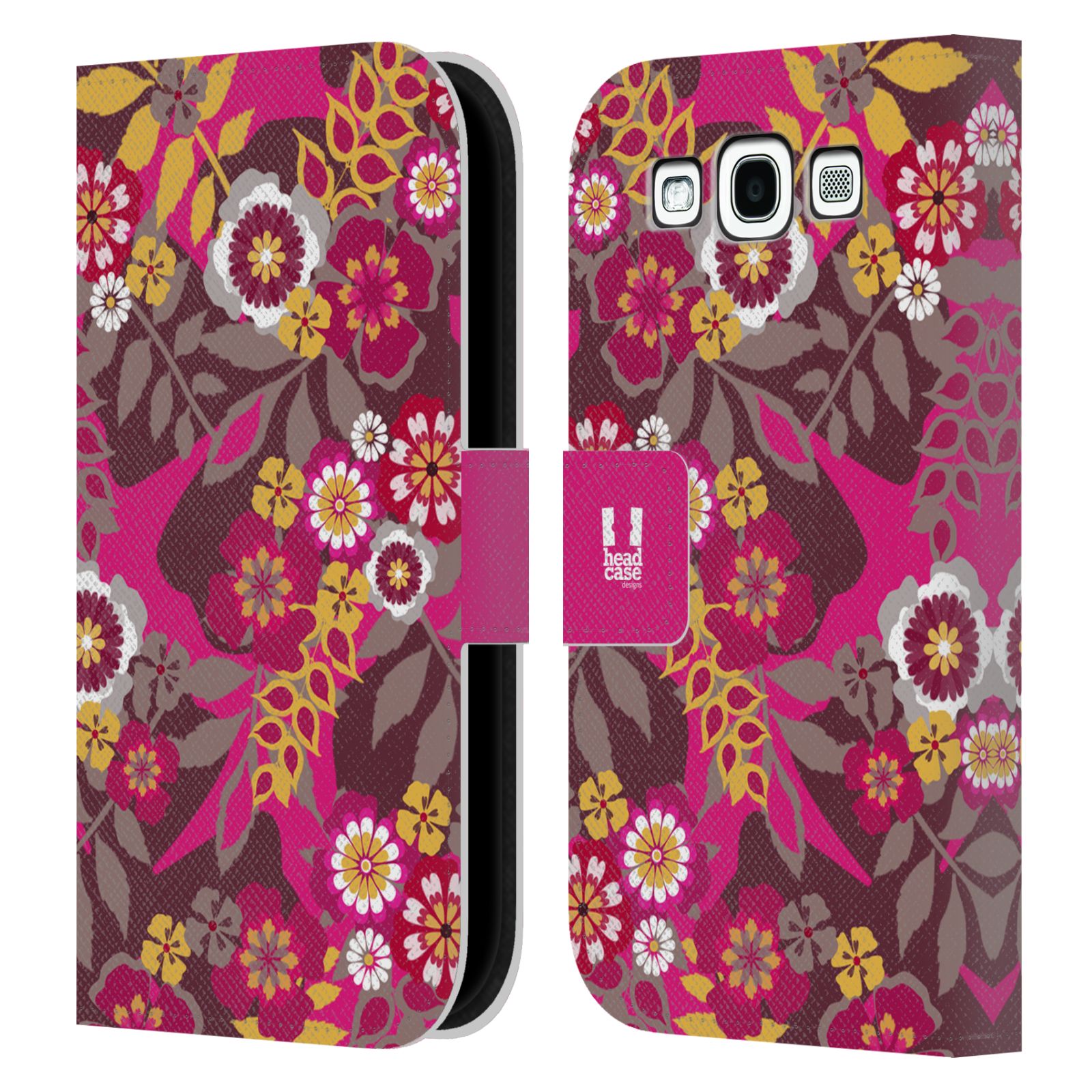 HEAD CASE Flipové pouzdro pro mobil Samsung Galaxy S3 BOTANIKA růžová a hnědá