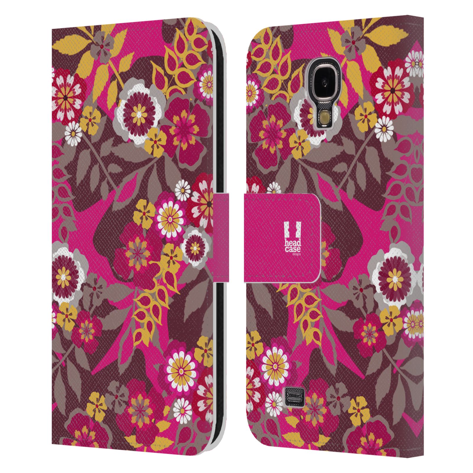 HEAD CASE Flipové pouzdro pro mobil Samsung Galaxy S4 BOTANIKA růžová a hnědá