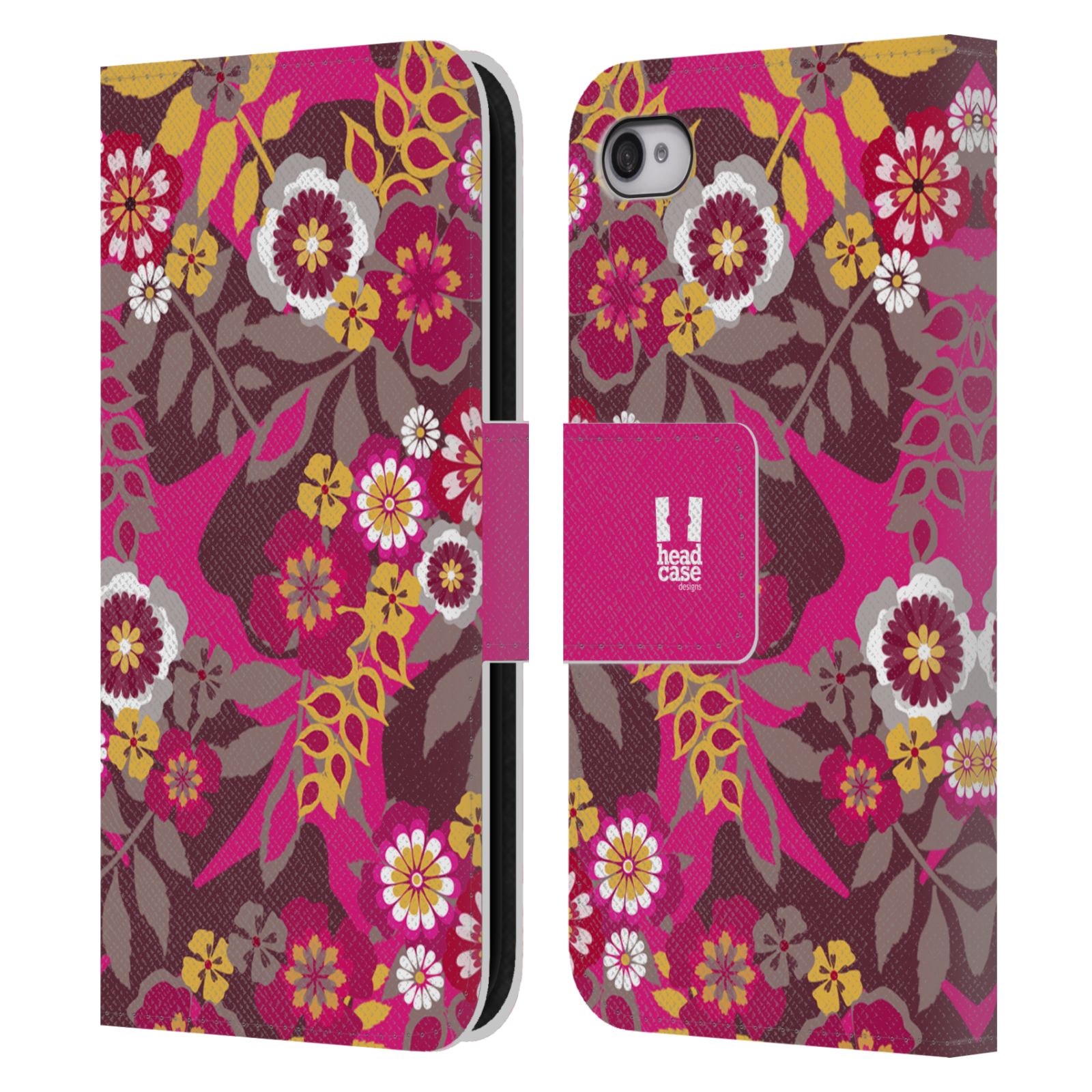 HEAD CASE Flipové pouzdro pro mobil Apple Iphone 4/4s BOTANIKA růžová a hnědá