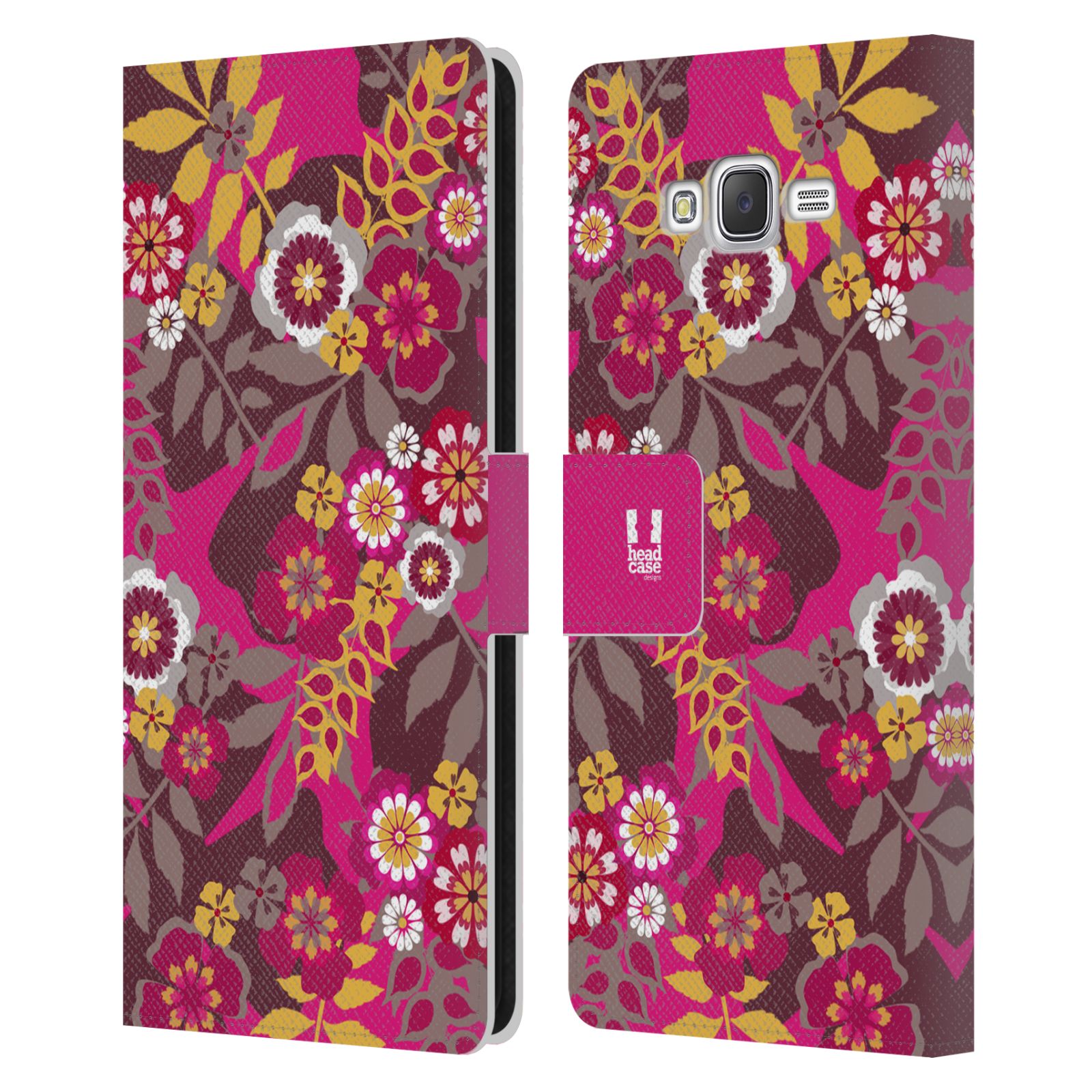 HEAD CASE Flipové pouzdro pro mobil Samsung Galaxy J7, J700 BOTANIKA růžová a hnědá