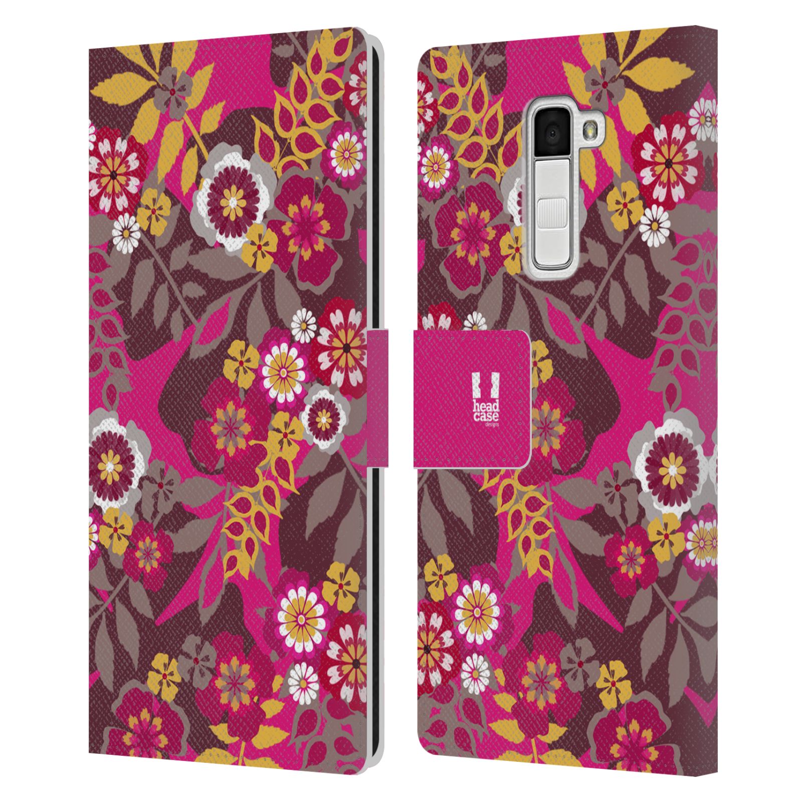 HEAD CASE Flipové pouzdro pro mobil LG K10 BOTANIKA růžová a hnědá