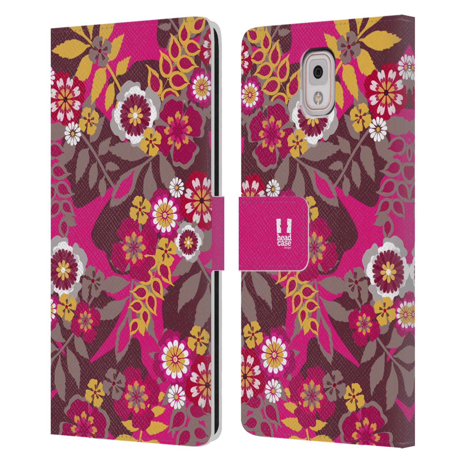 HEAD CASE Flipové pouzdro pro mobil Samsung Galaxy Note 3 N9005 BOTANIKA růžová a hnědá