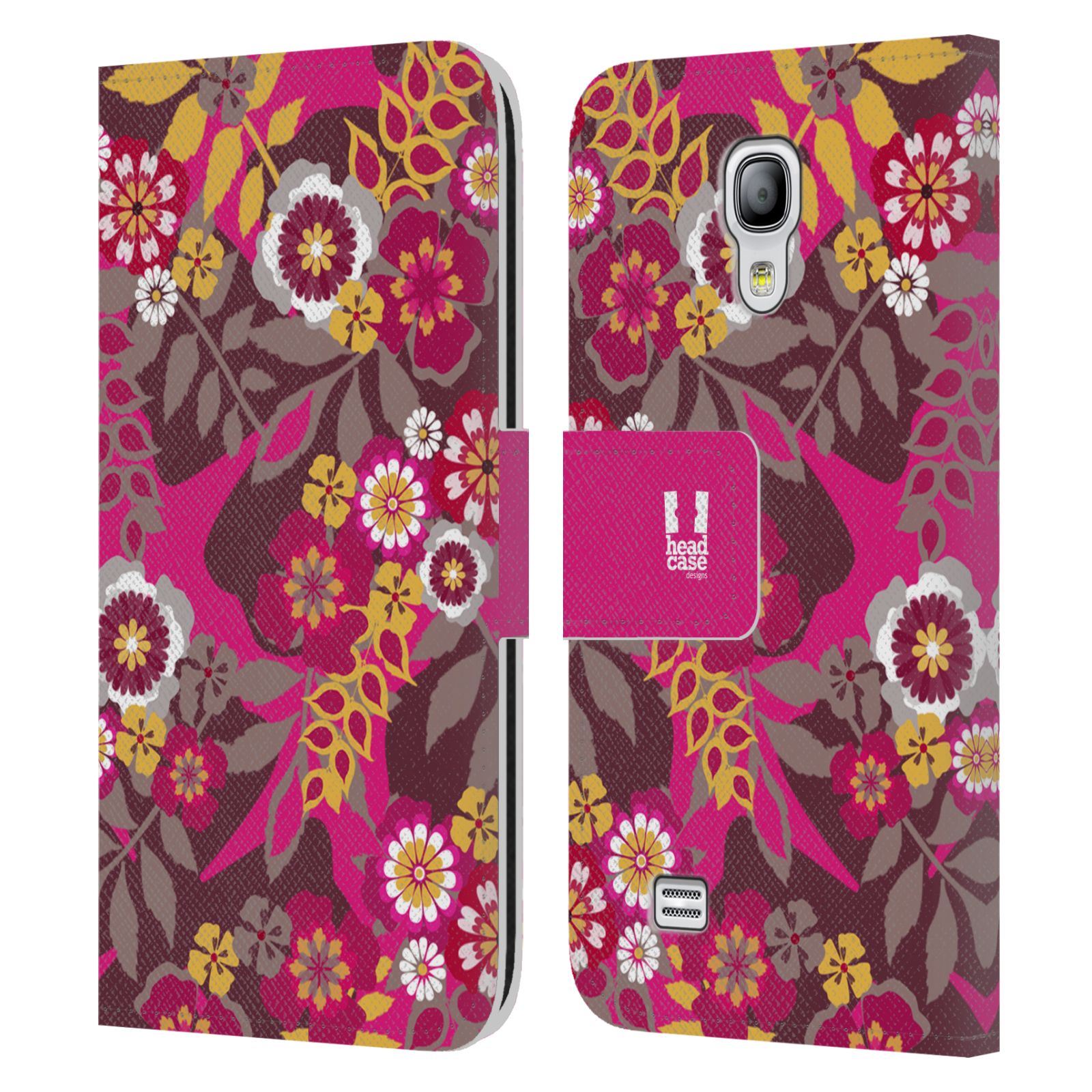 HEAD CASE Flipové pouzdro pro mobil Samsung Galaxy S4 MINI / S4 MINI DUOS BOTANIKA růžová a hnědá