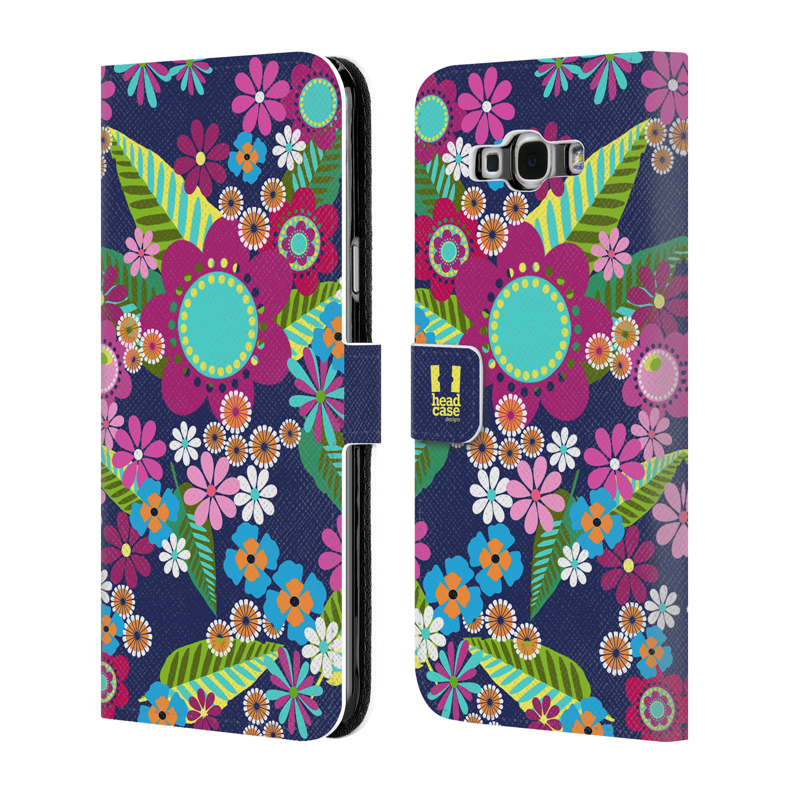 HEAD CASE Flipové pouzdro pro mobil Samsung Galaxy A8 BOTANIKA barevné květy modrá