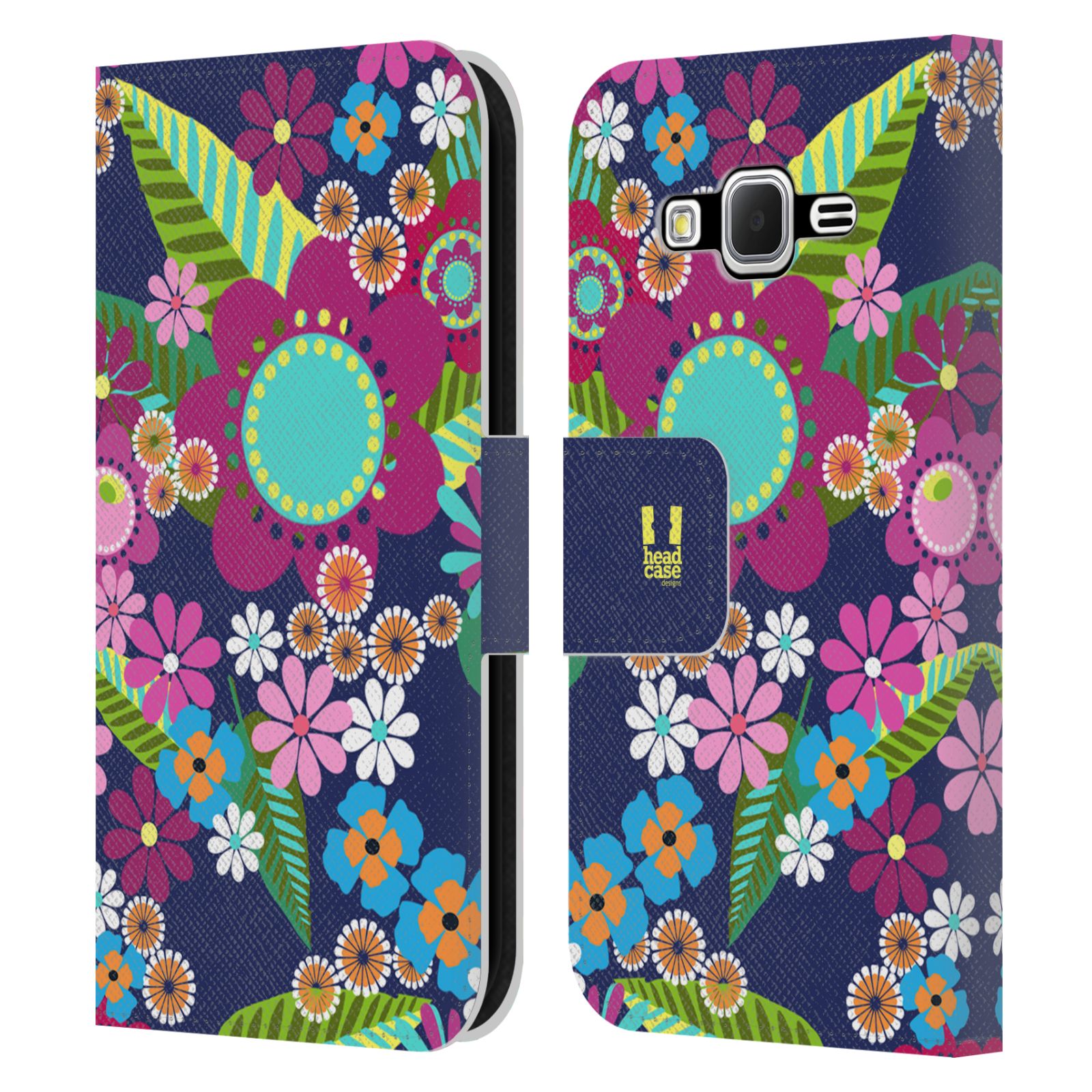 HEAD CASE Flipové pouzdro pro mobil Samsung Galaxy CORE PRIME BOTANIKA barevné květy modrá
