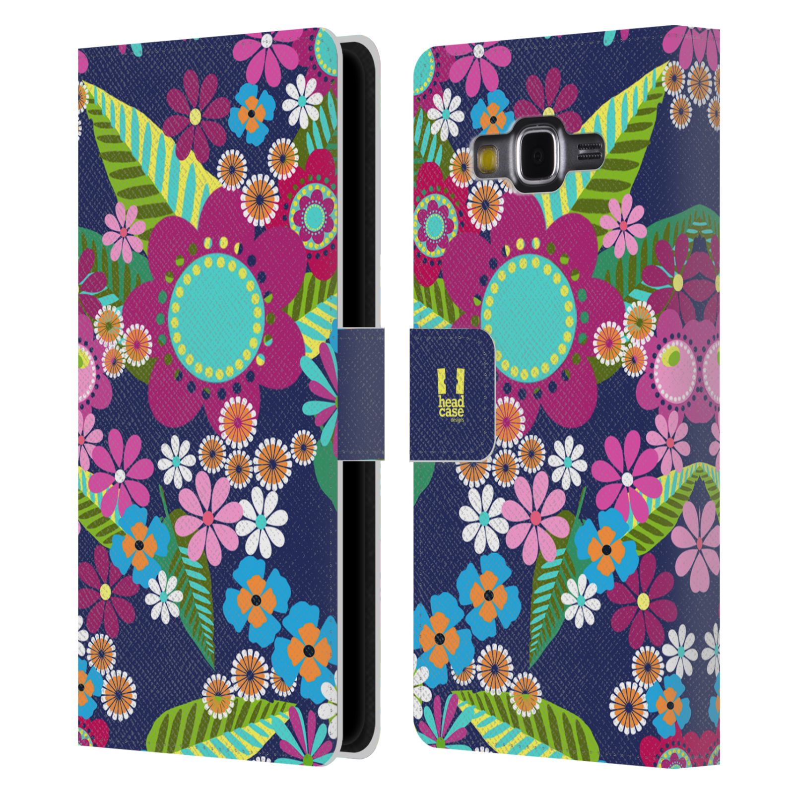 HEAD CASE Flipové pouzdro pro mobil Samsung Galaxy Grand PRIME BOTANIKA barevné květy modrá