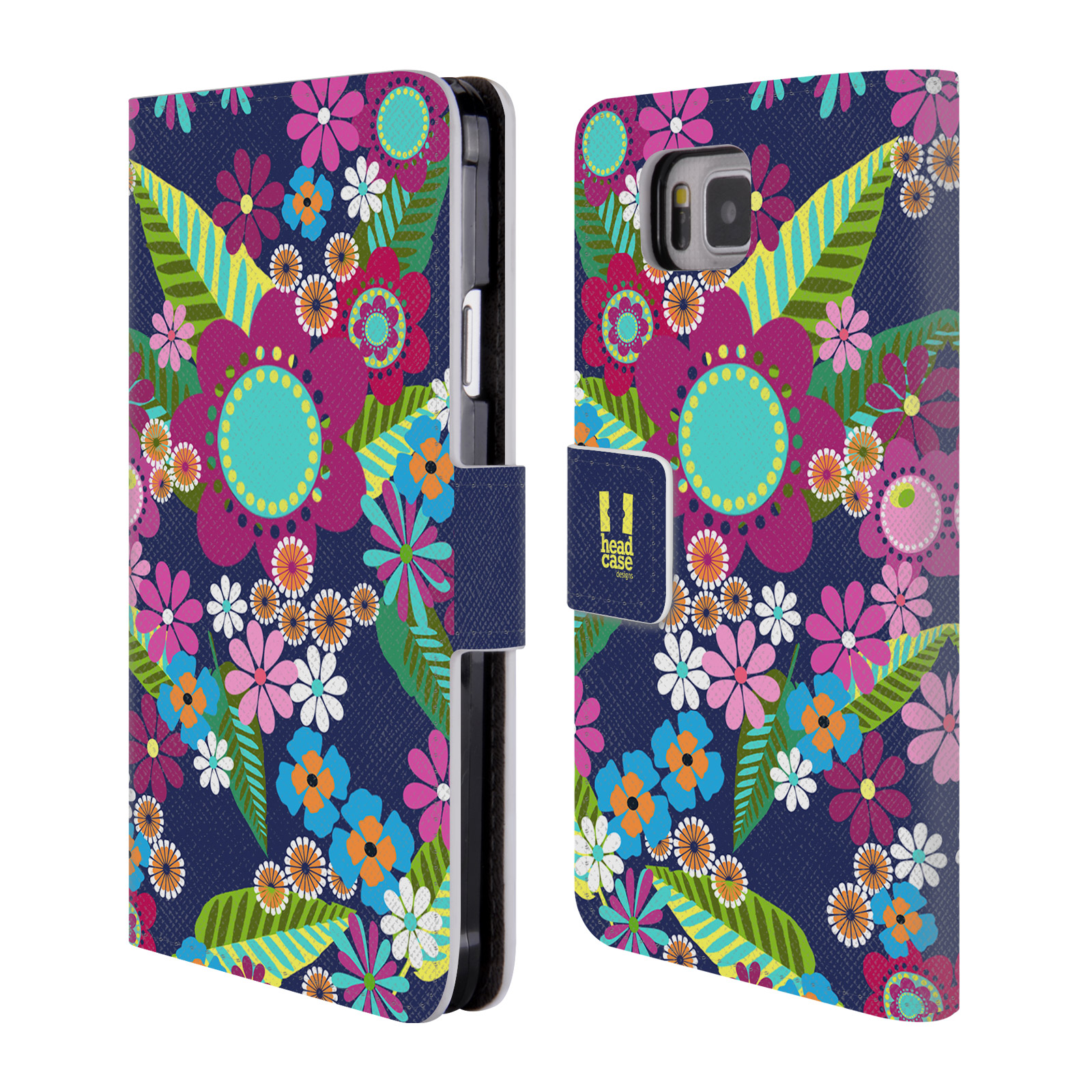 HEAD CASE Flipové pouzdro pro mobil Samsung Galaxy ALPHA BOTANIKA barevné květy modrá