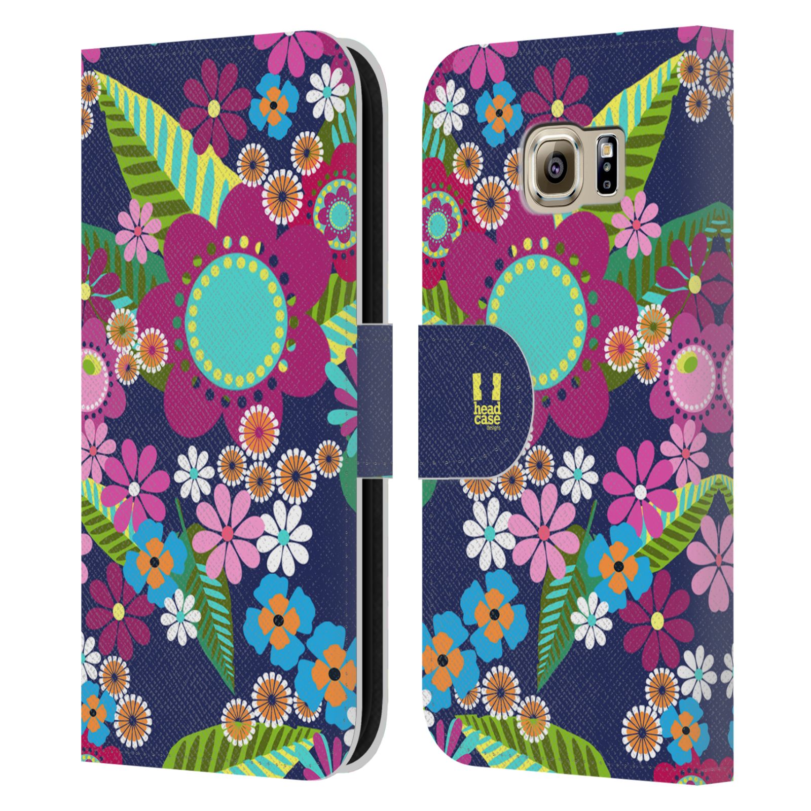 HEAD CASE Flipové pouzdro pro mobil Samsung Galaxy S6 (G9200) BOTANIKA barevné květy modrá