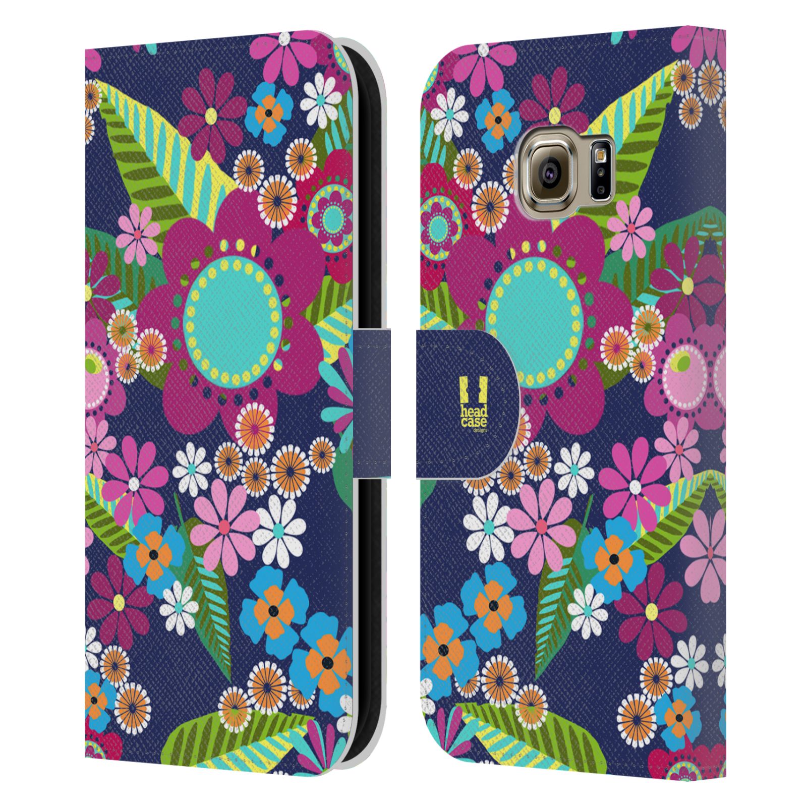HEAD CASE Flipové pouzdro pro mobil Samsung Galaxy S6 EDGE BOTANIKA barevné květy modrá