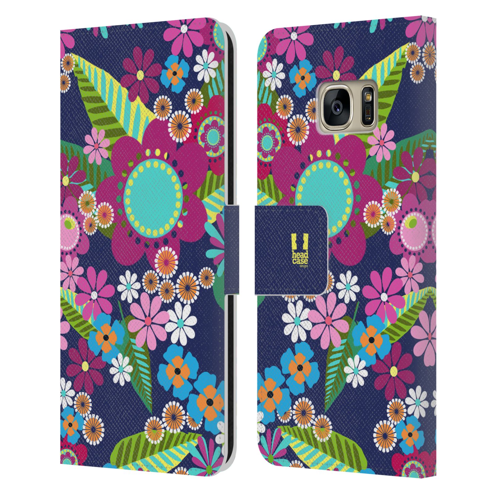 HEAD CASE Flipové pouzdro pro mobil Samsung Galaxy S7 (G9300) BOTANIKA barevné květy modrá