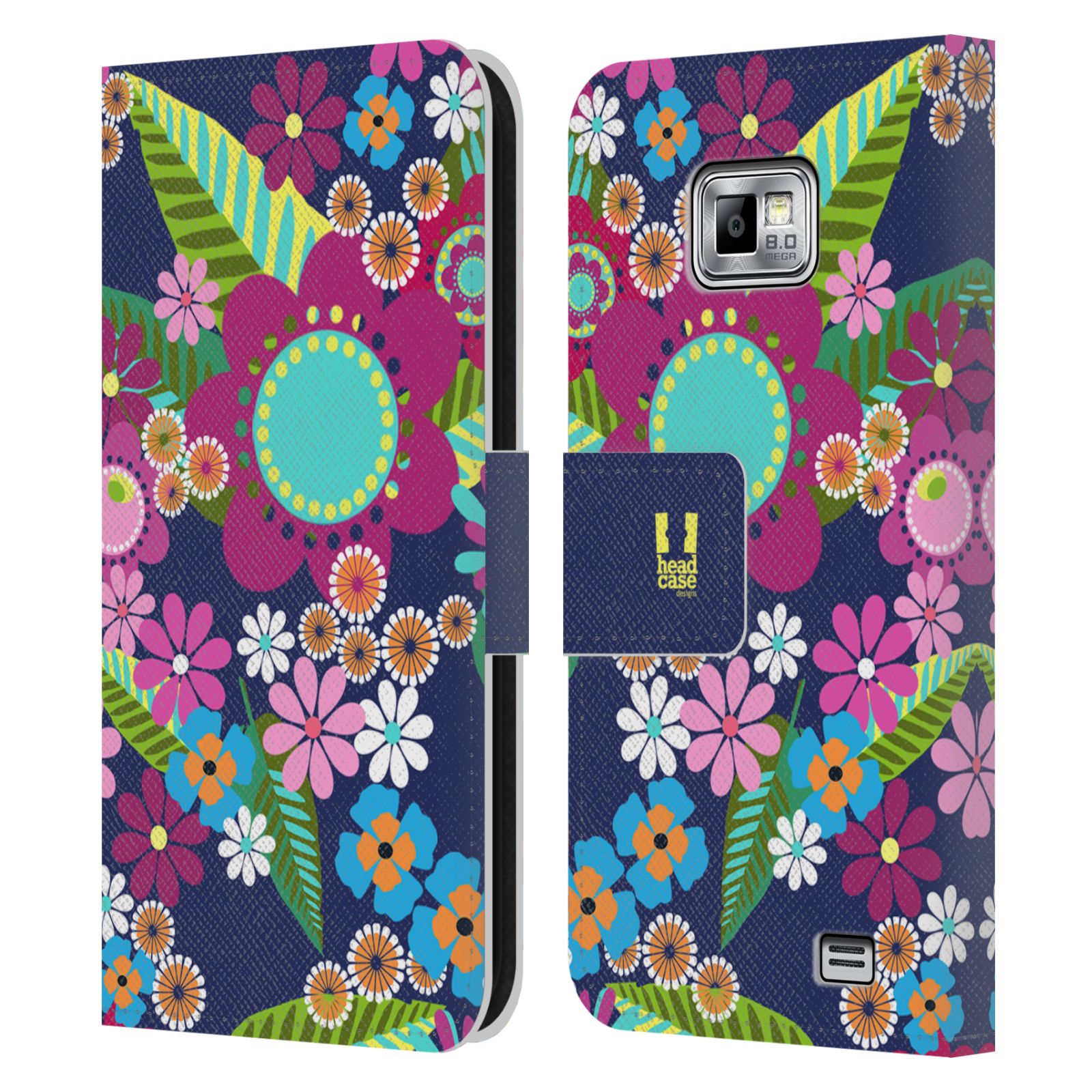 HEAD CASE Flipové pouzdro pro mobil Samsung Galaxy S2 i9100 BOTANIKA barevné květy modrá