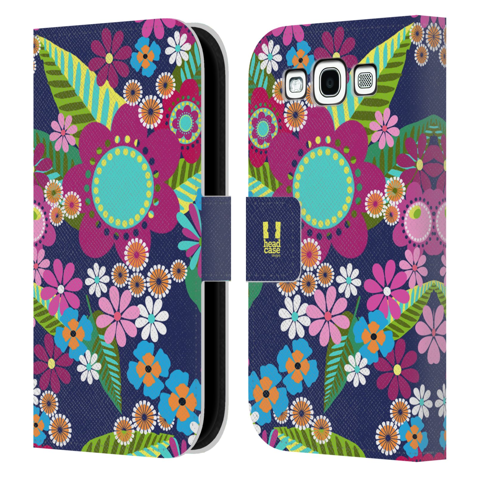 HEAD CASE Flipové pouzdro pro mobil Samsung Galaxy S3 BOTANIKA barevné květy modrá