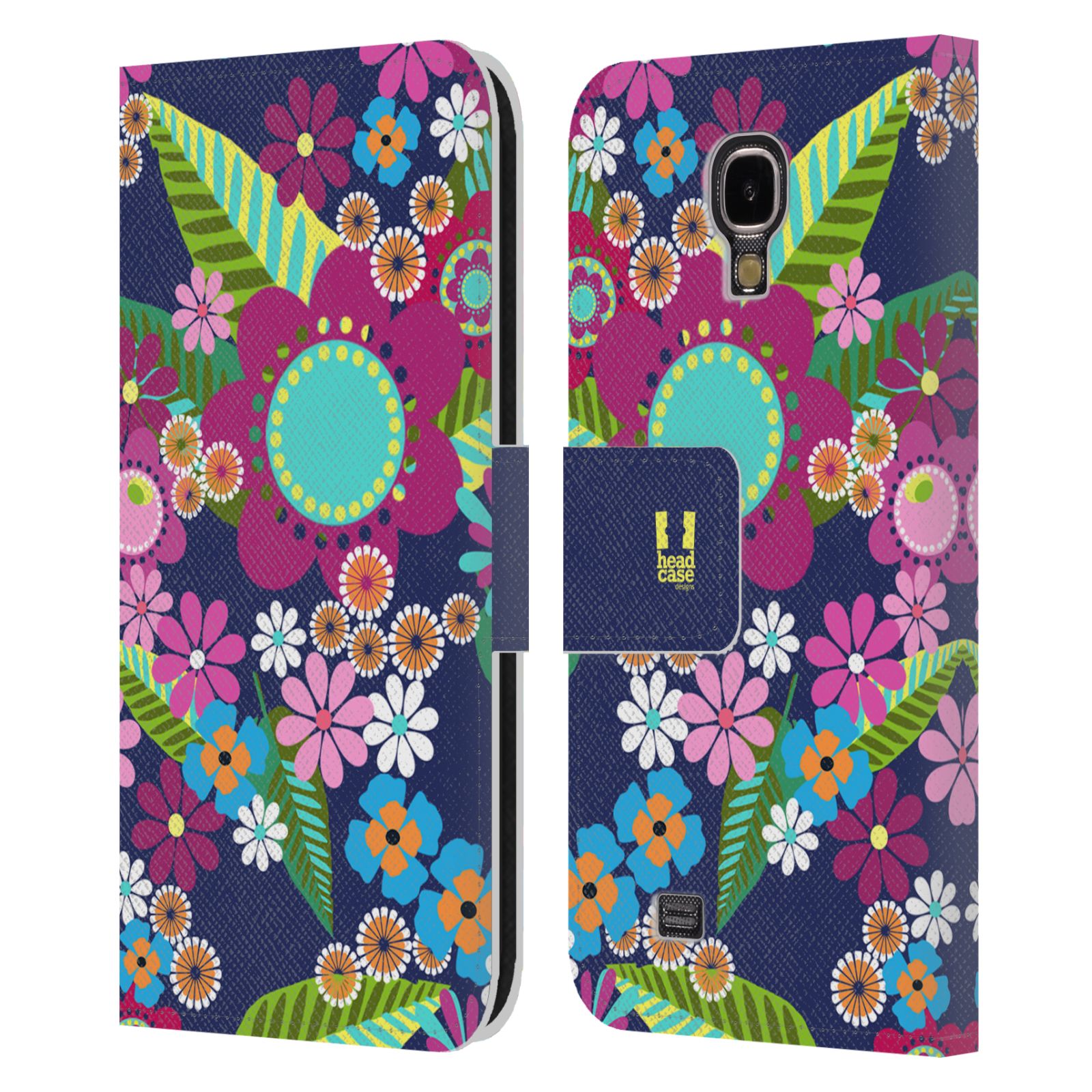 HEAD CASE Flipové pouzdro pro mobil Samsung Galaxy S4 BOTANIKA barevné květy modrá