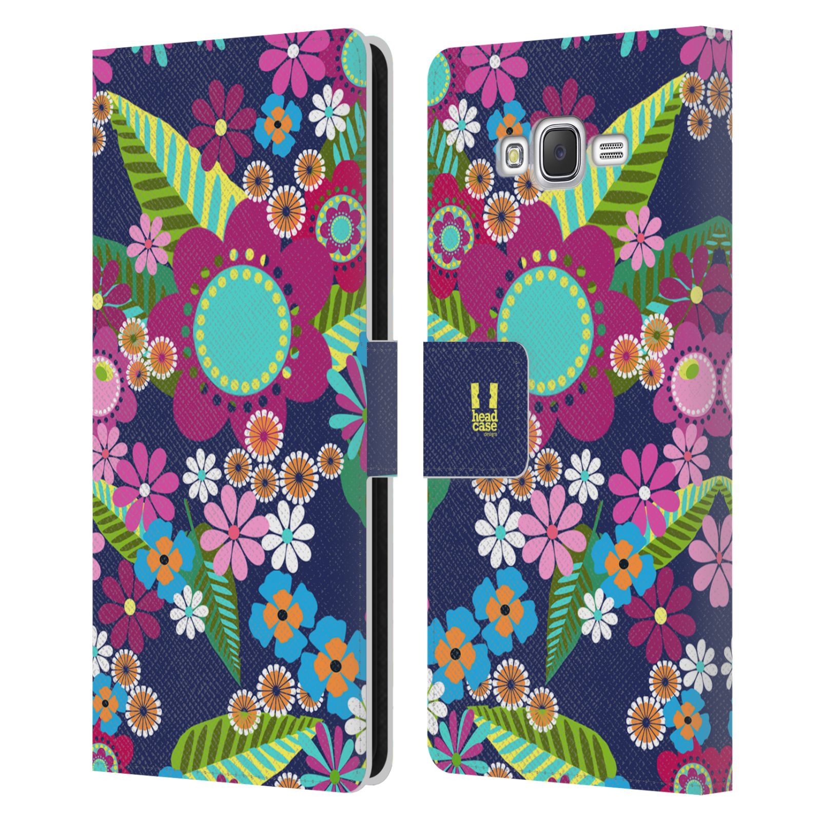 HEAD CASE Flipové pouzdro pro mobil Samsung Galaxy J7, J700 BOTANIKA barevné květy modrá