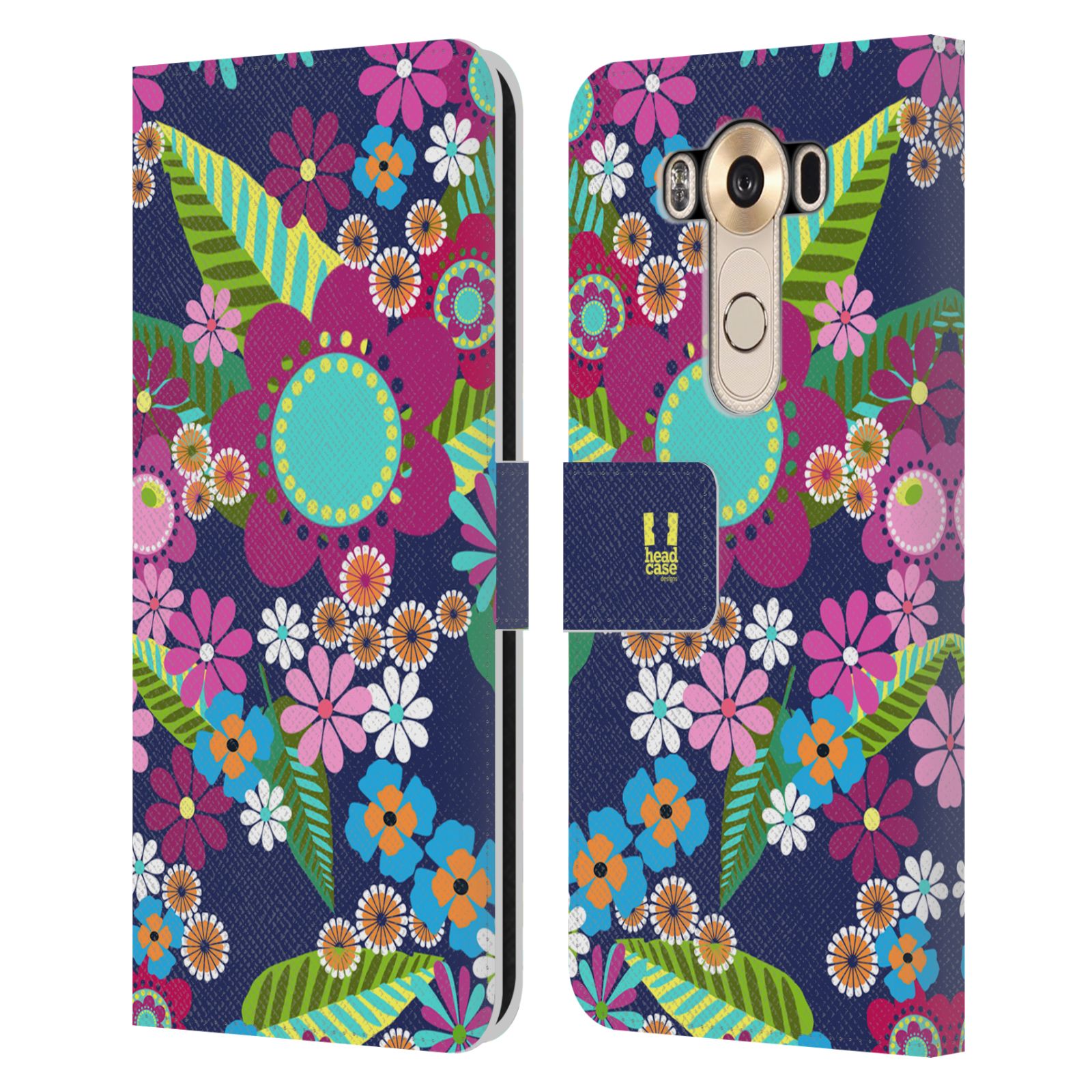 HEAD CASE Flipové pouzdro pro mobil LG V10 BOTANIKA barevné květy modrá