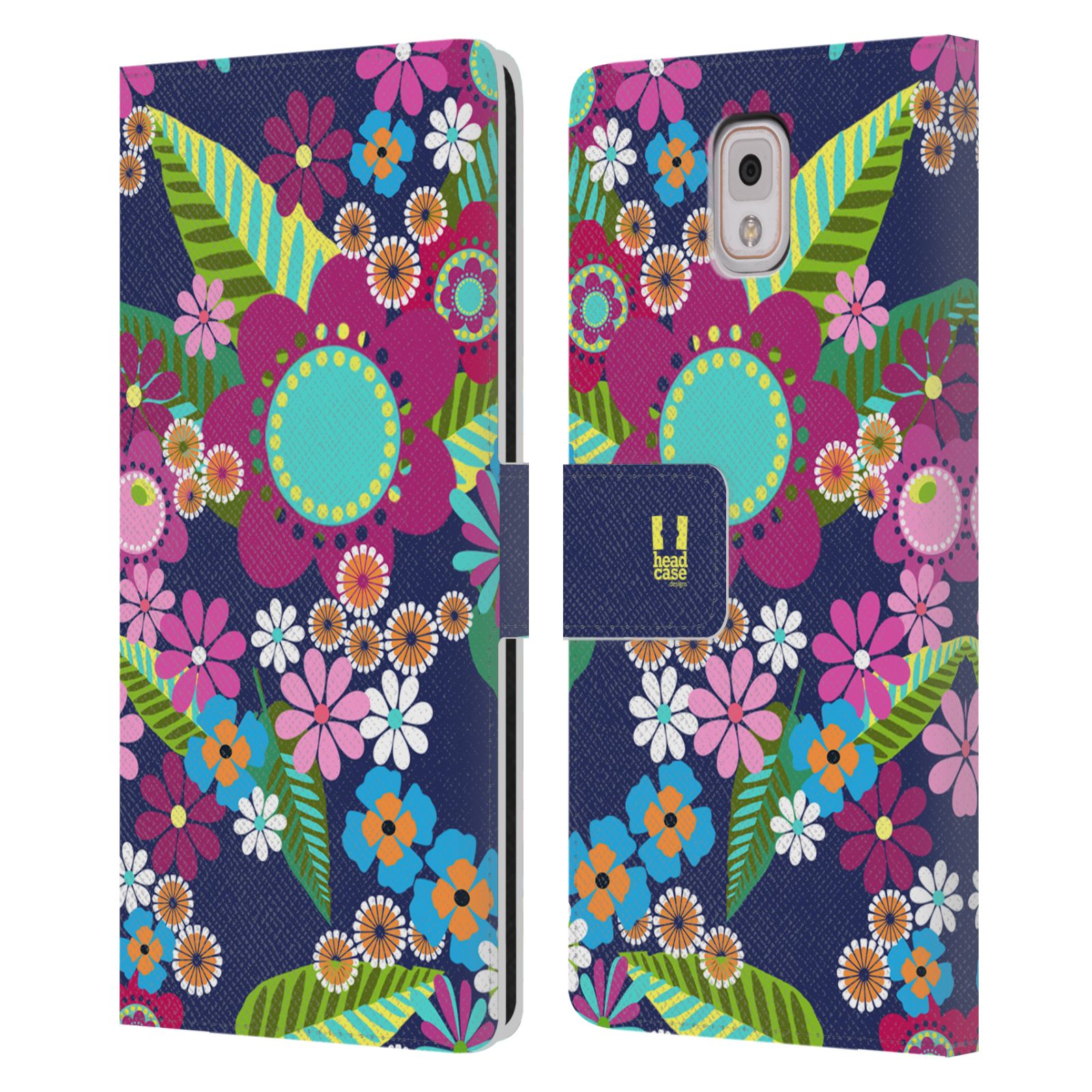 HEAD CASE Flipové pouzdro pro mobil Samsung Galaxy Note 3 N9005 BOTANIKA barevné květy modrá
