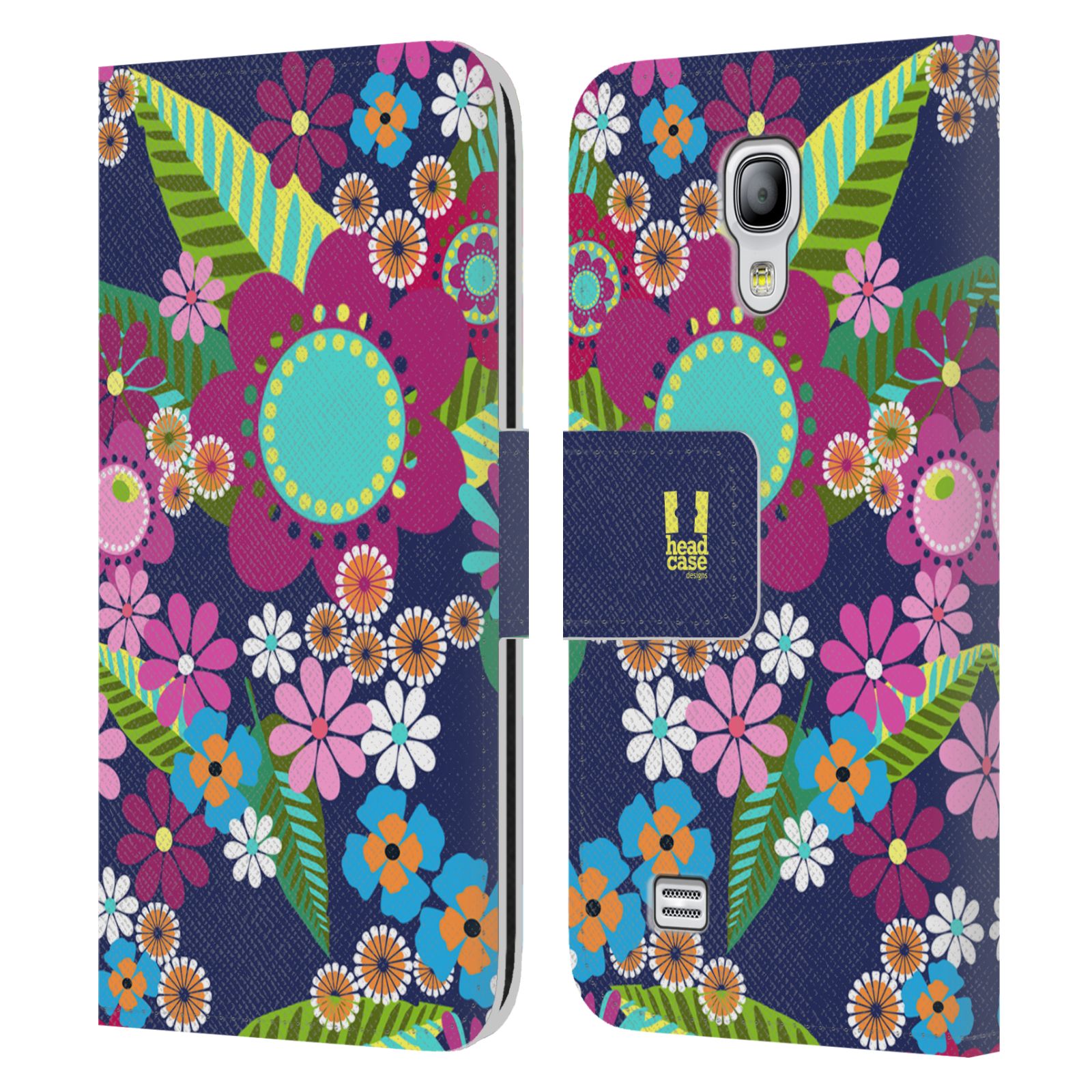 HEAD CASE Flipové pouzdro pro mobil Samsung Galaxy S4 MINI / S4 MINI DUOS BOTANIKA barevné květy modrá