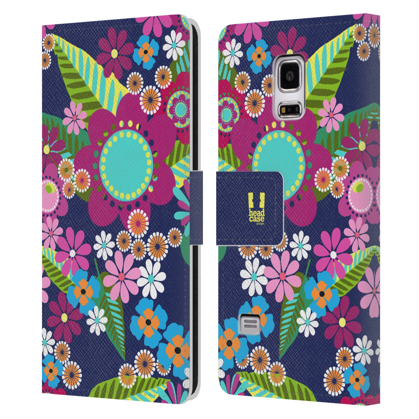 HEAD CASE Flipové pouzdro pro mobil Samsung Galaxy S5 MINI / S5 MINI DUOS BOTANIKA barevné květy modrá