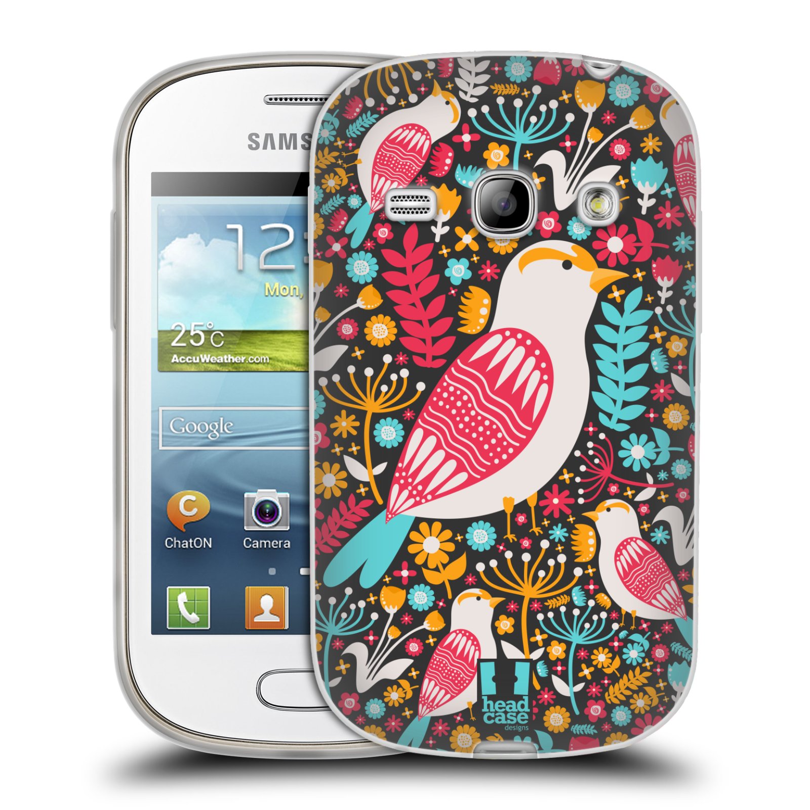 HEAD CASE silikonový obal na mobil Samsung Galaxy FAME vzor kreslení ptáci dlask obecný