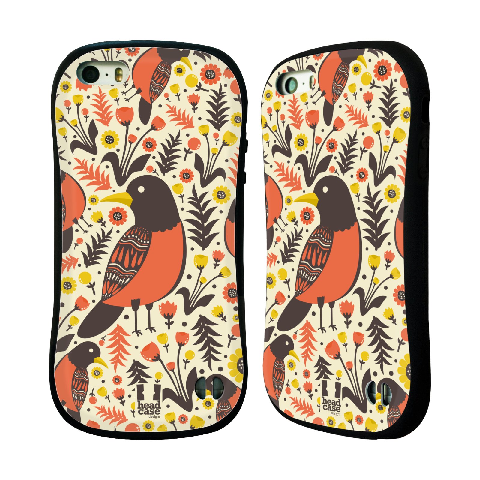 HEAD CASE silikon/plast odolný obal na mobil Apple Iphone 5/5S vzor kreslení ptáci červenka