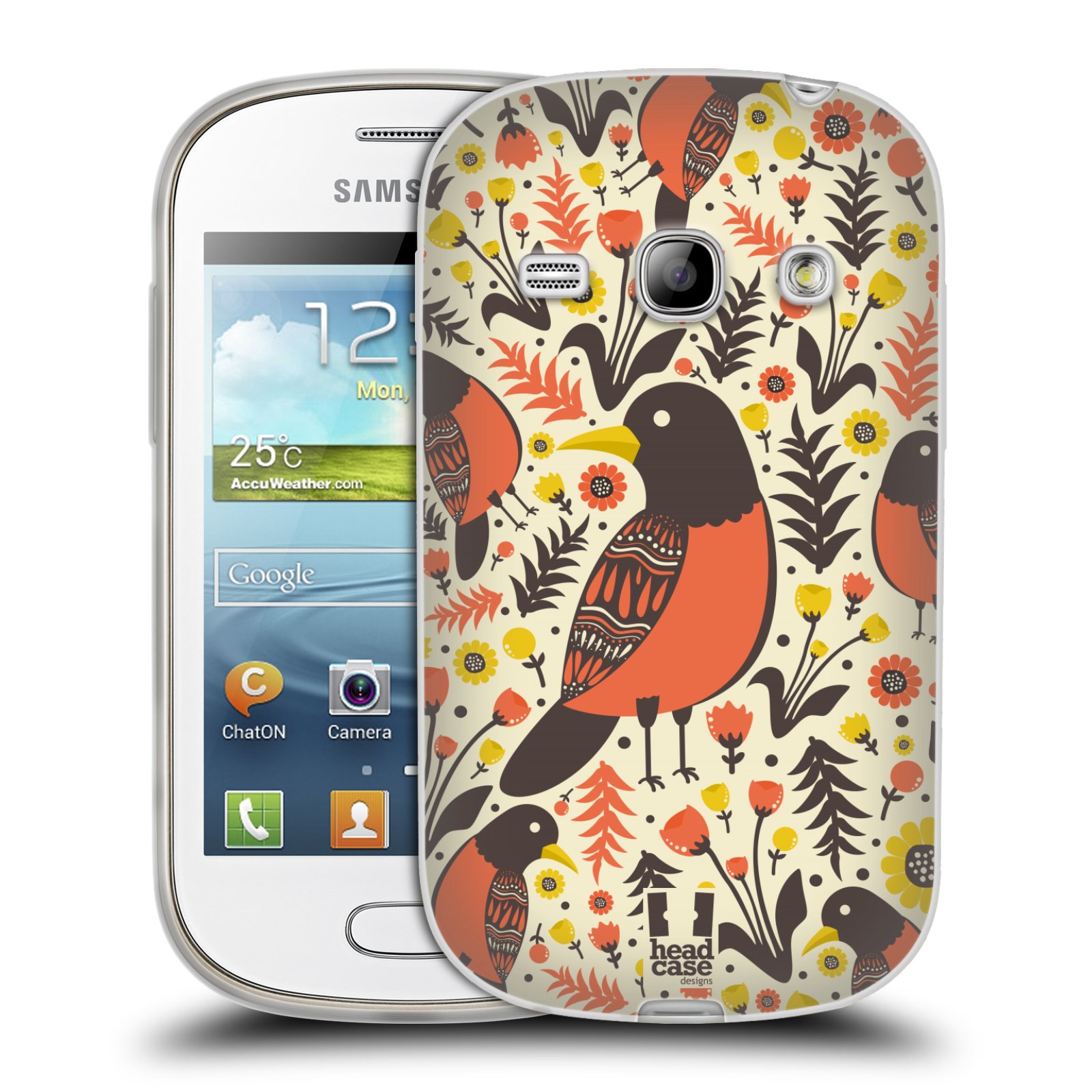 HEAD CASE silikonový obal na mobil Samsung Galaxy FAME vzor kreslení ptáci červenka