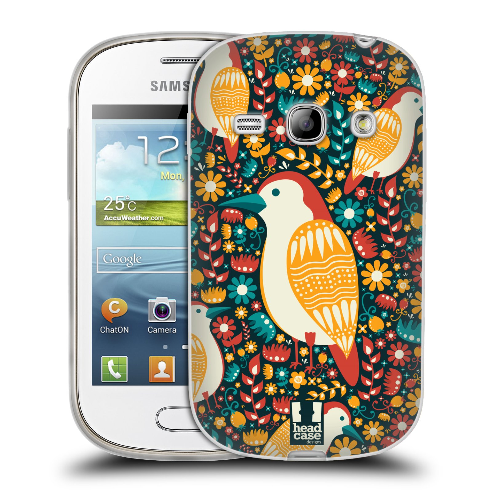 HEAD CASE silikonový obal na mobil Samsung Galaxy FAME vzor kreslení ptáci datel