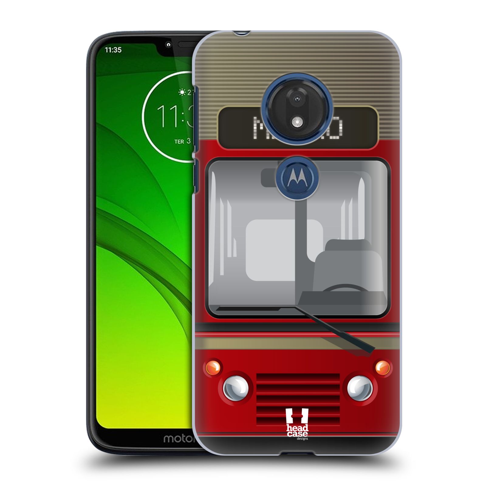 Pouzdro na mobil Motorola Moto G7 Play vzor Přední pohled vozidla METRO ČERVENÁ