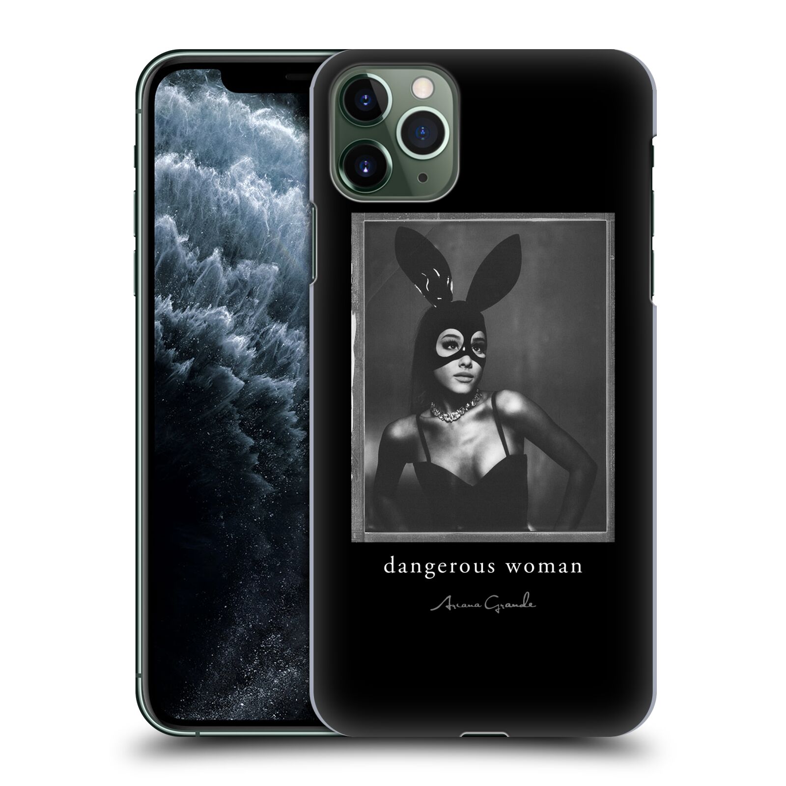 Pouzdro na mobil Apple Iphone 11 PRO MAX - HEAD CASE - zpěvačka Ariana Grande Dangerous Woman černá zajíček převlek