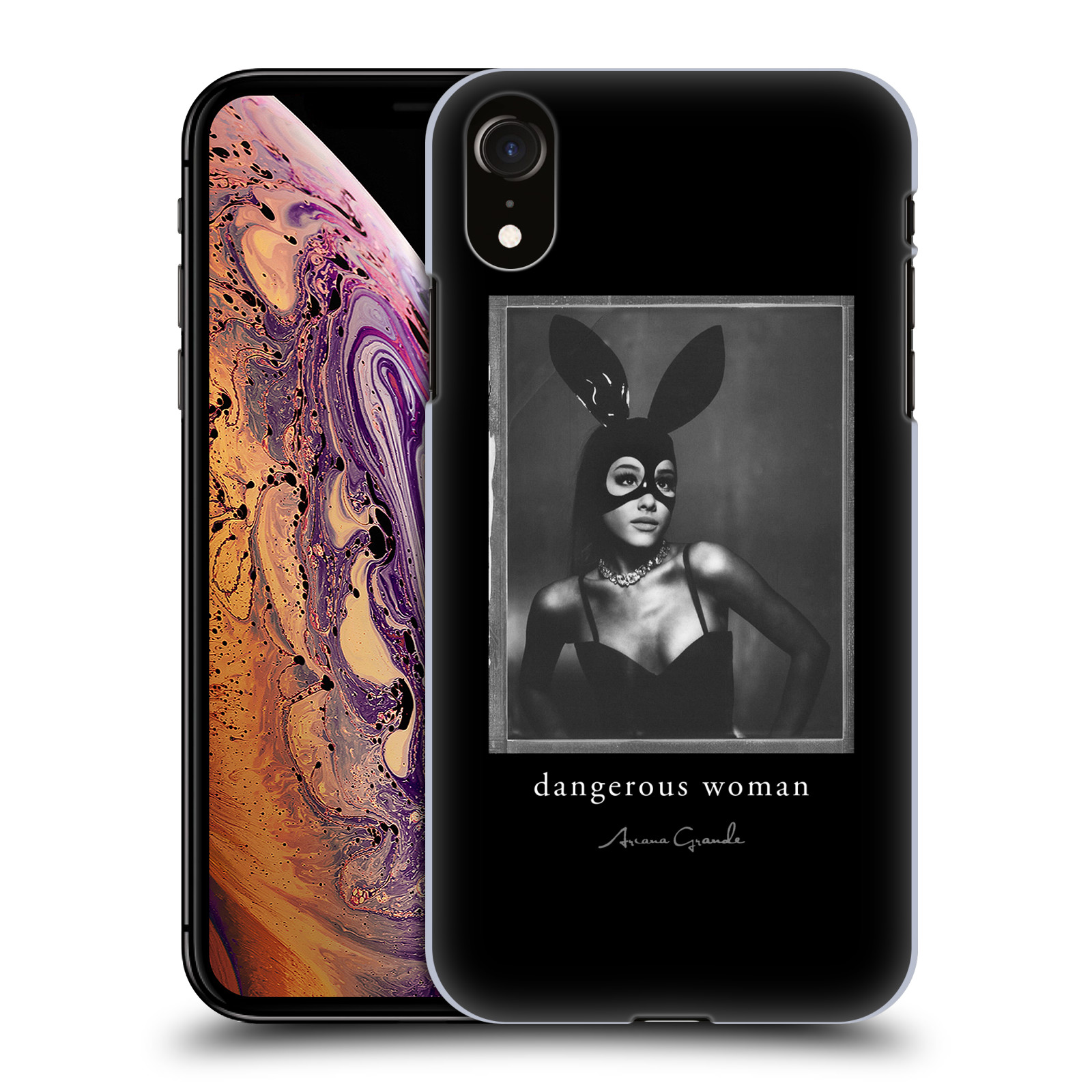 HEAD CASE plastový obal na mobil Apple Iphone XR zpěvačka Ariana Grande Dangerous Woman černá zajíček převlek