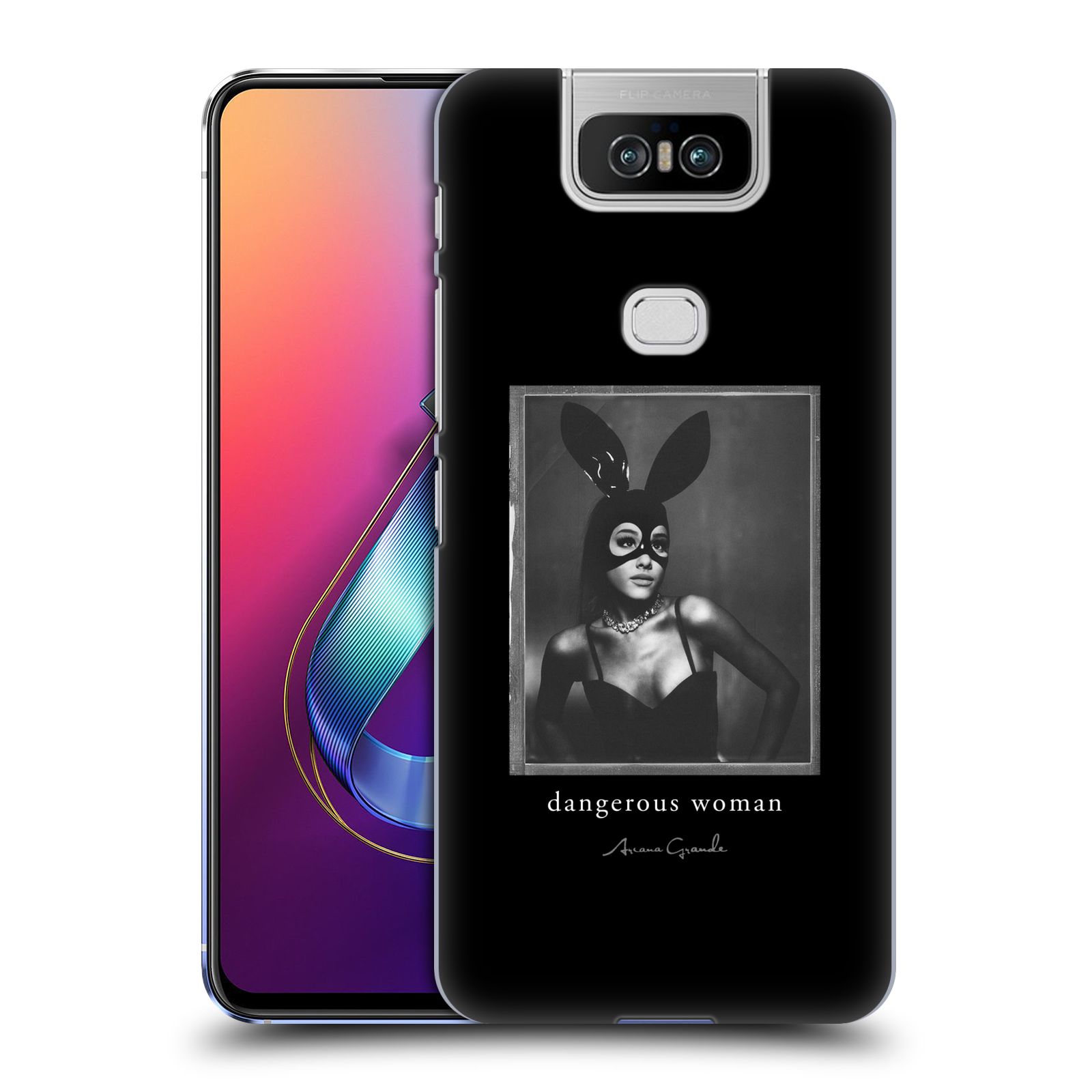 Pouzdro na mobil Asus Zenfone 6 ZS630KL - HEAD CASE - zpěvačka Ariana Grande Dangerous Woman černá zajíček převlek