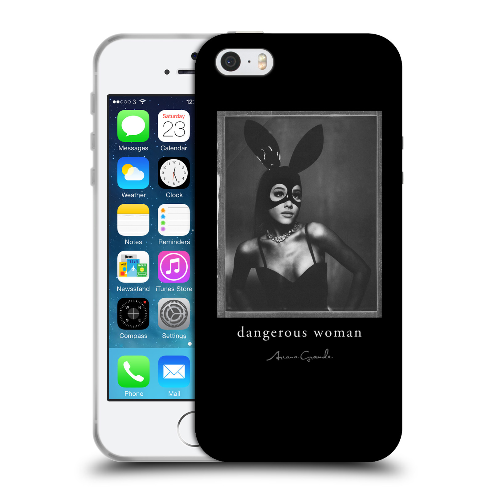 HEAD CASE silikonový obal na mobil Apple Iphone 5/5S zpěvačka Ariana Grande Dangerous Woman černá zajíček převlek