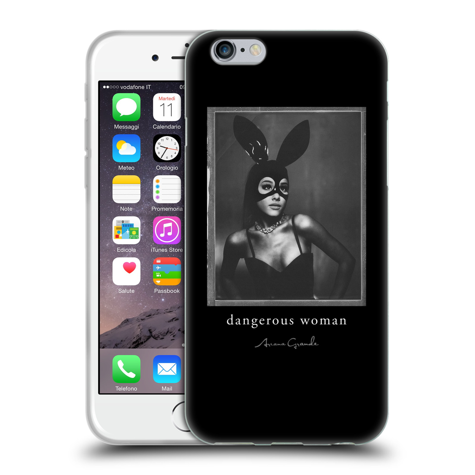 HEAD CASE silikonový obal na mobil Apple Iphone 6/6S zpěvačka Ariana Grande Dangerous Woman černá zajíček převlek